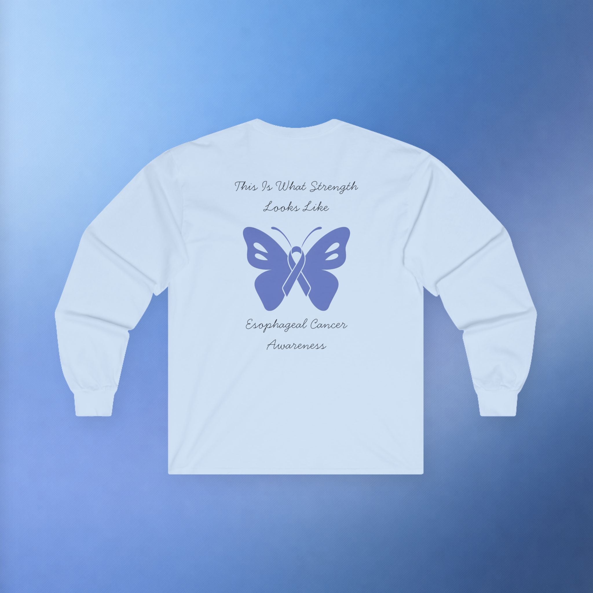Esophageal Cancer Awareness Long Sleeve T-Shirt | This Is What Strength Looks Like Butterfly Ribbon Shirt