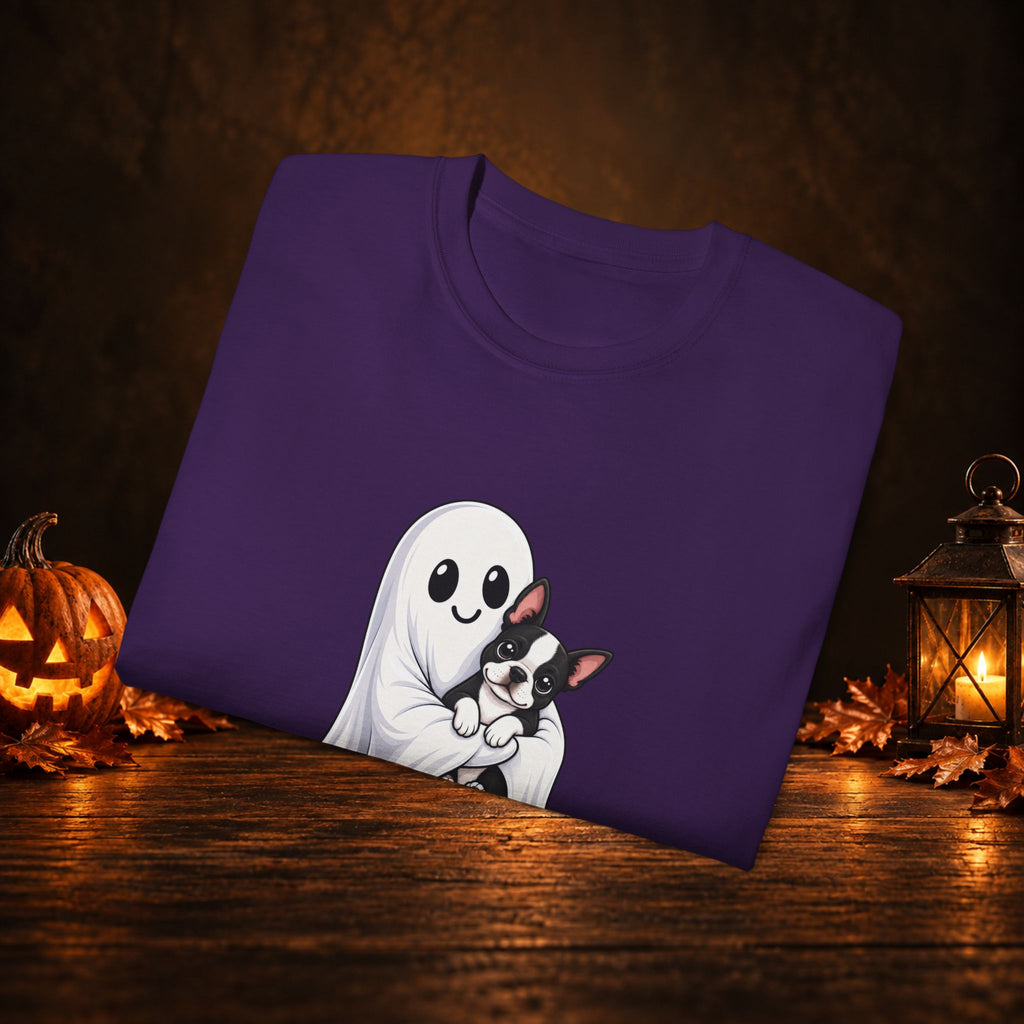 Cute Ghost & Boston Terrier Halloween T‑Shirt