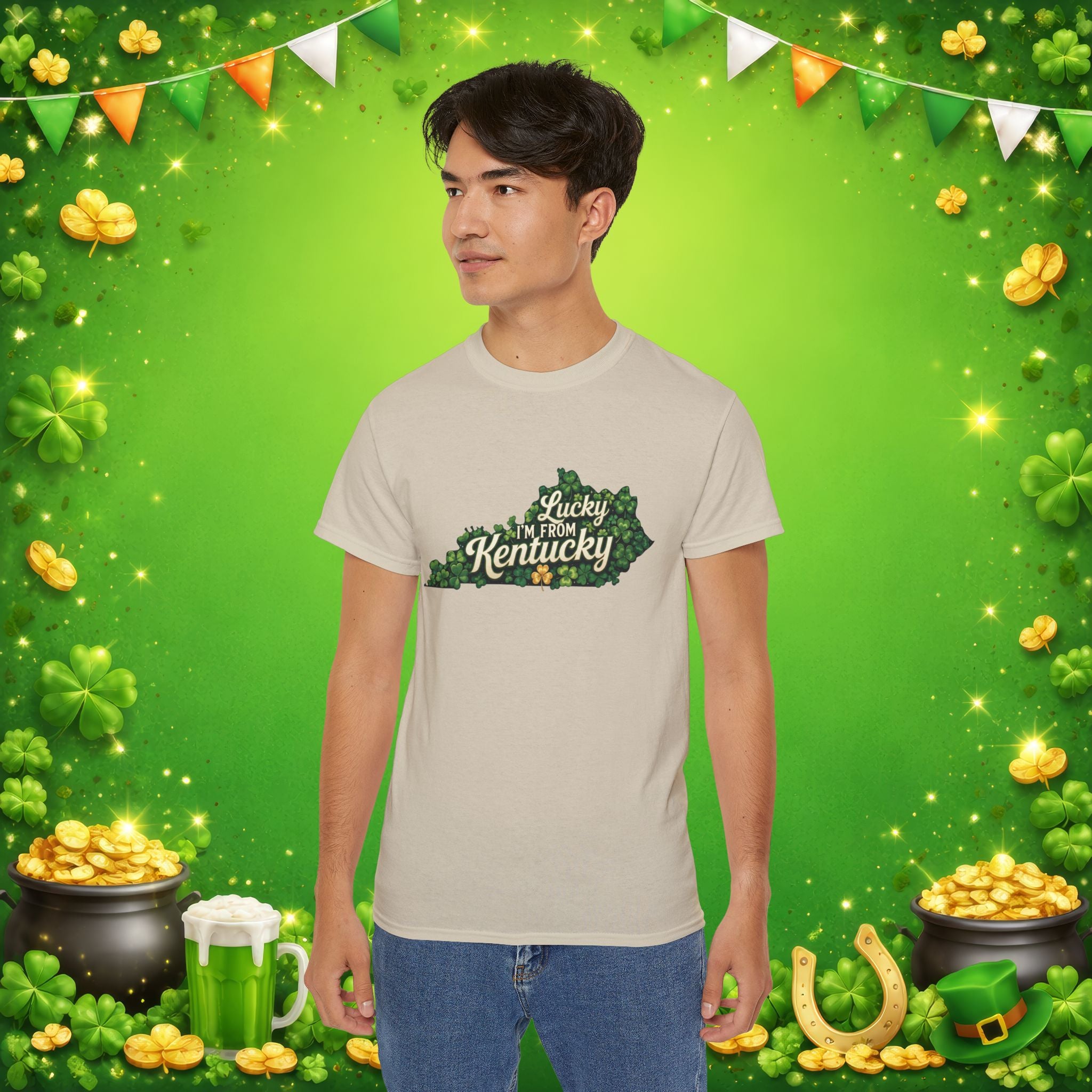 Lucky I’m From Kentucky T-Shirt – St. Patrick’s Day Shamrock Kentucky Shirt – Irish Bluegrass Pride Graphic Tee