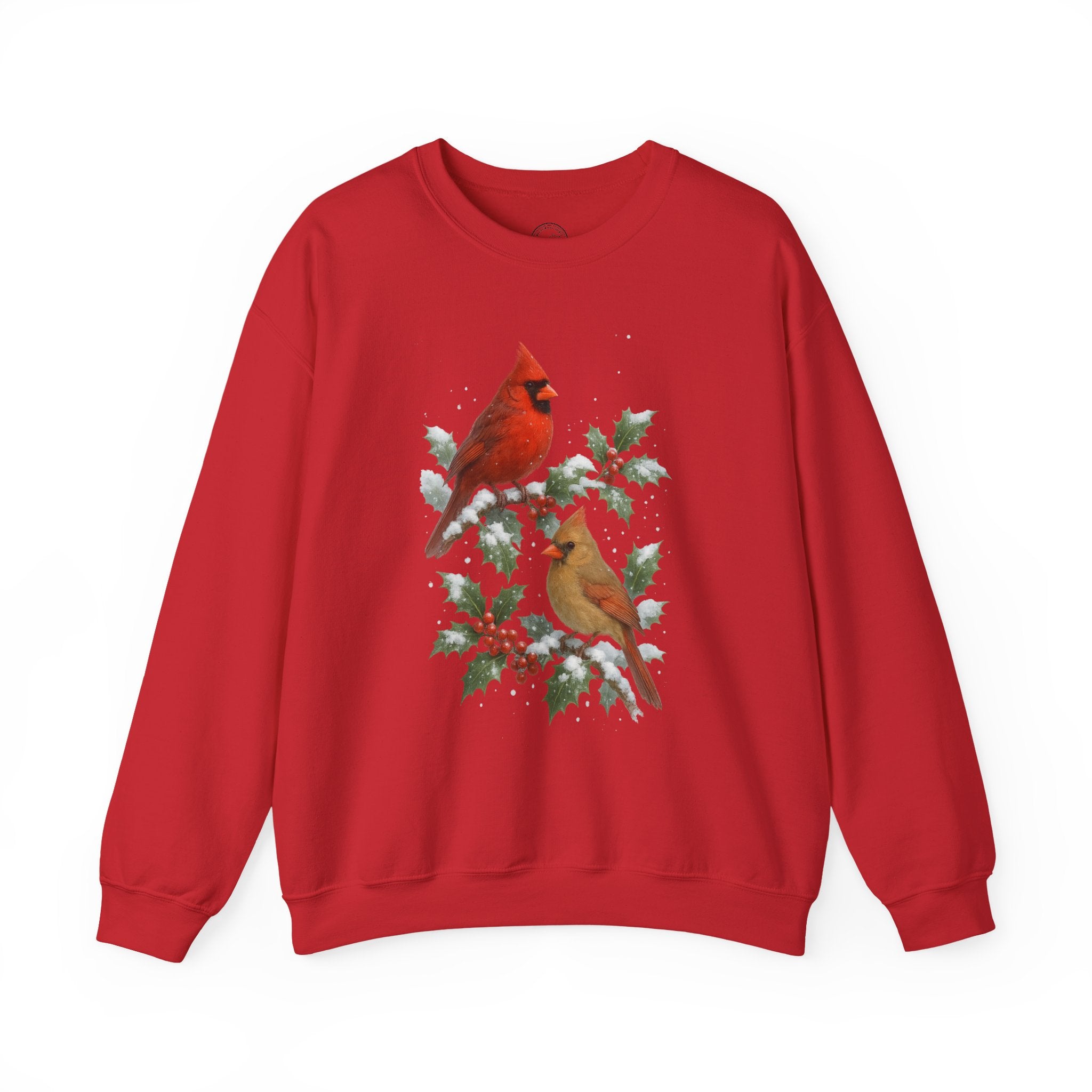Winter Cardinals Christmas Sweatshirt – Cozy Holiday Birds on Holly Branches