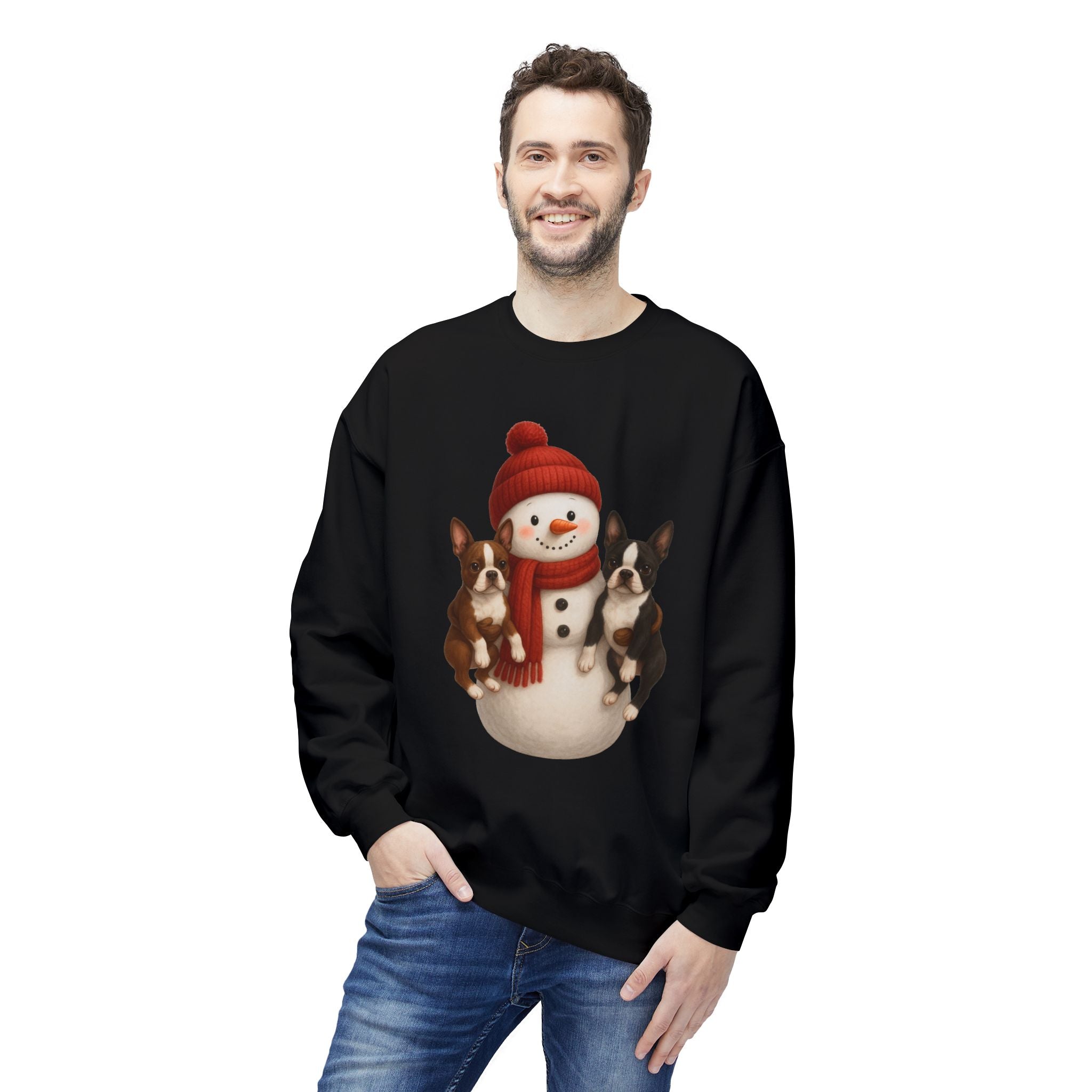 Winter Boston Terrier Snowman Sweatshirt – Cozy Holiday Dog Lover Pullover