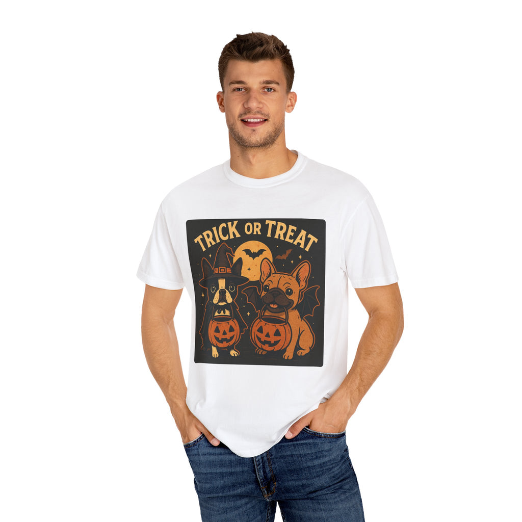 Trick or Treat Boston Terrier & Frenchie Halloween Shirt (Adult Unisex)