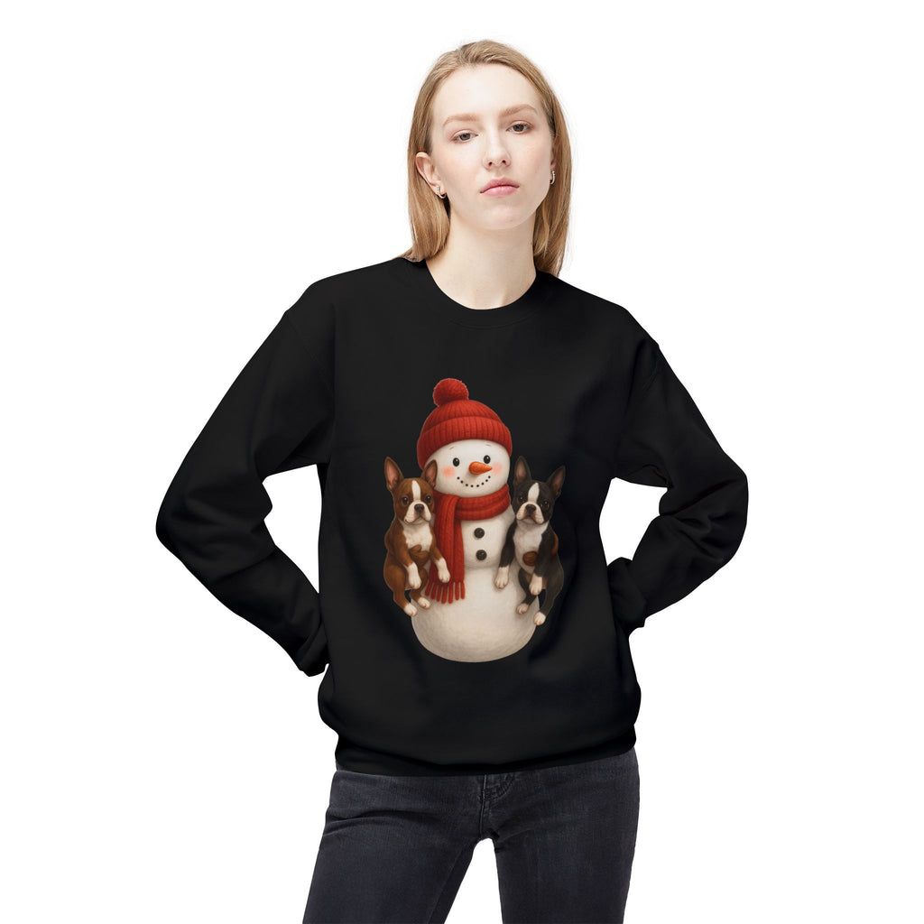 Winter Boston Terrier Snowman Sweatshirt – Cozy Holiday Dog Lover Pullover