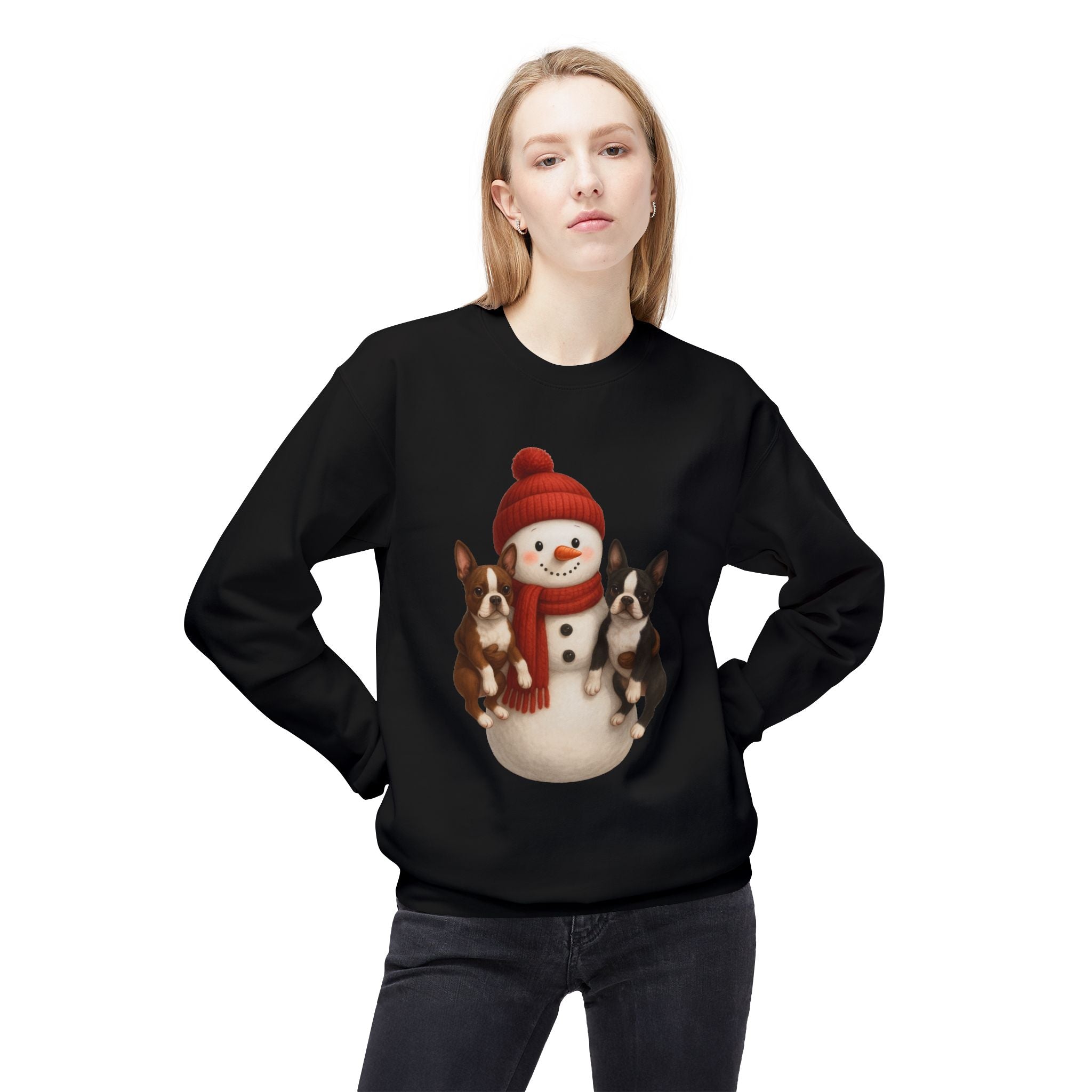 Winter Boston Terrier Snowman Sweatshirt – Cozy Holiday Dog Lover Pullover