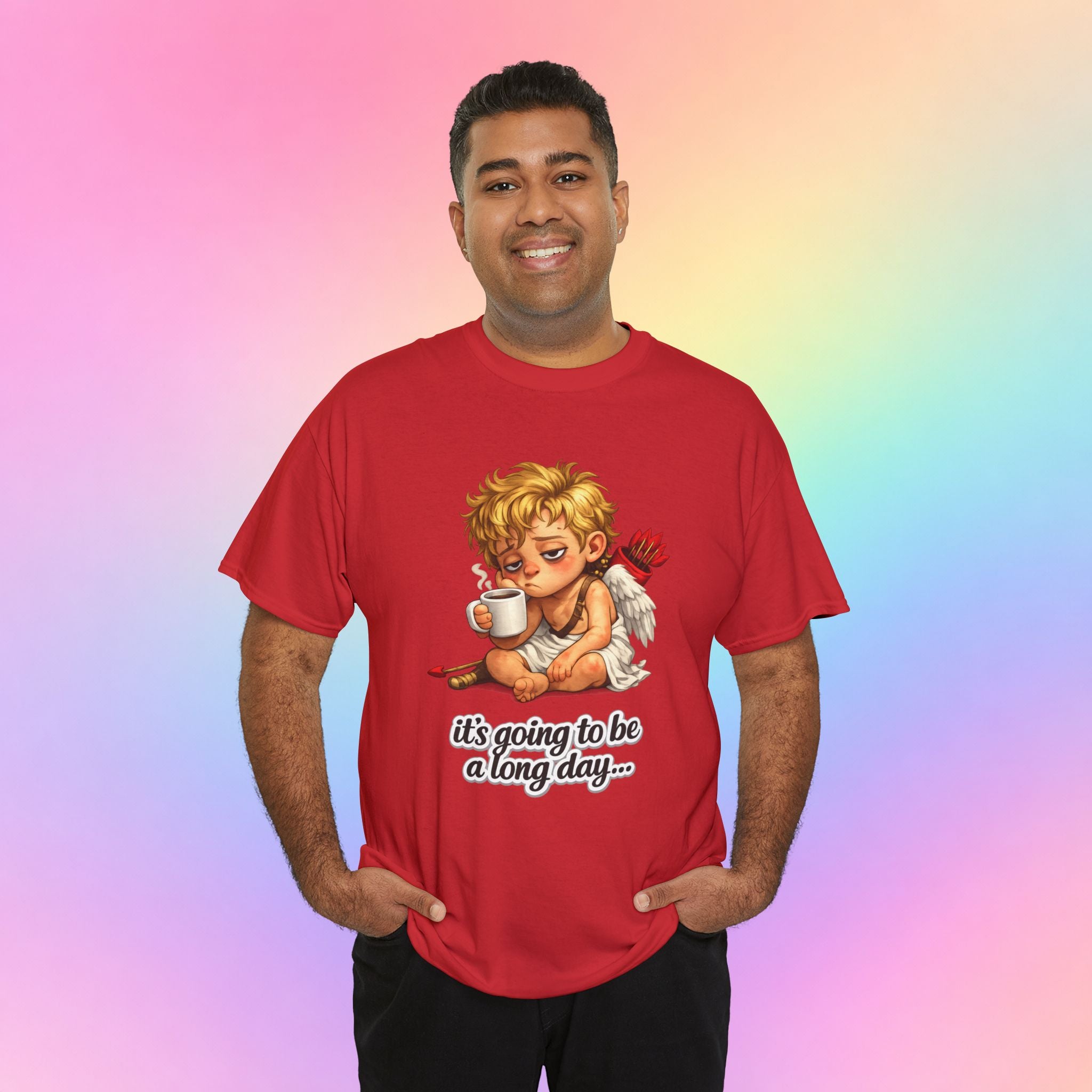 It’s Going to Be a Long Day Cupid Valentine’s Day T-Shirt – Funny Coffee Angel Tee