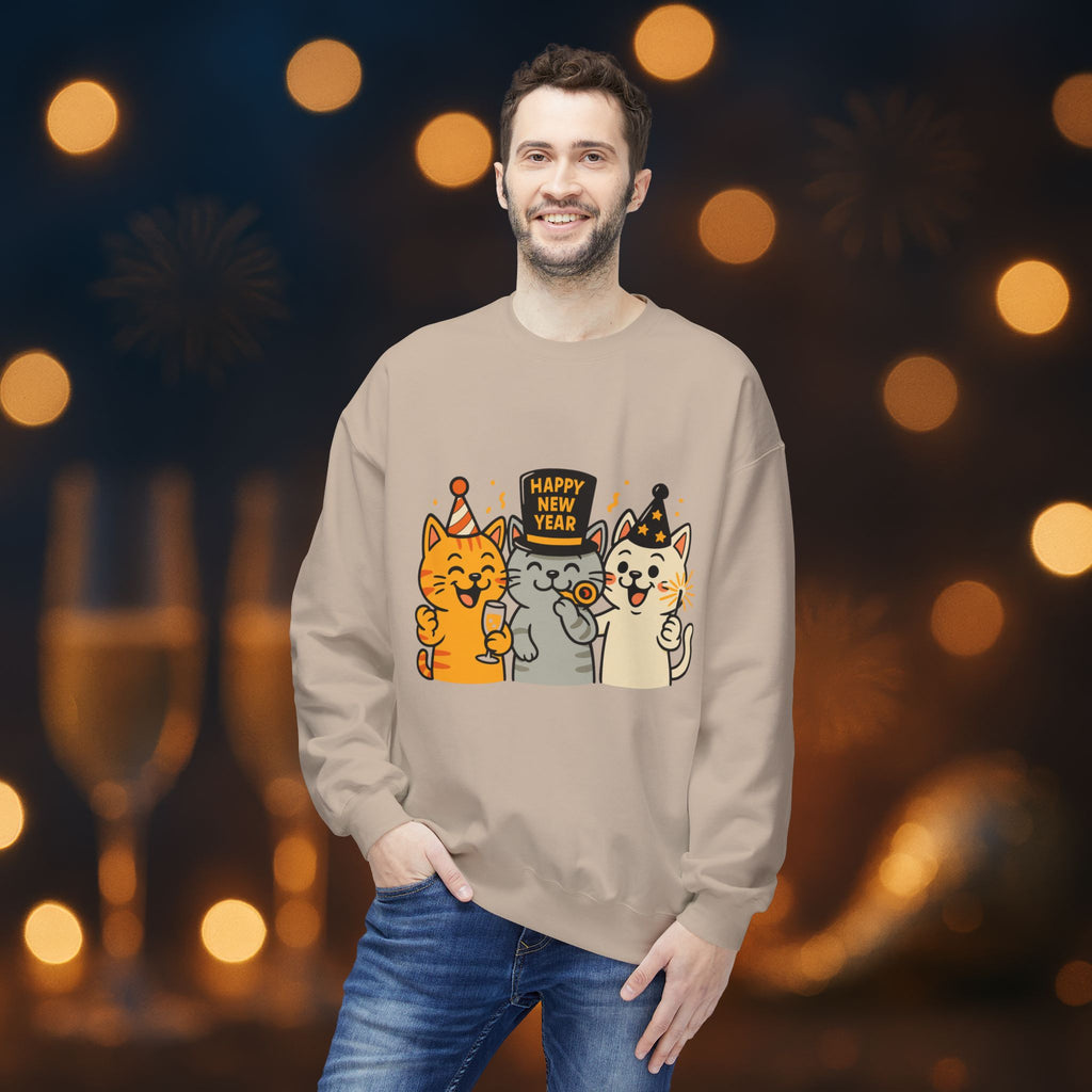Happy New Year Cats Sweatshirt – Cute Party Cat Crewneck | New Year’s Eve Cat Lover Gift