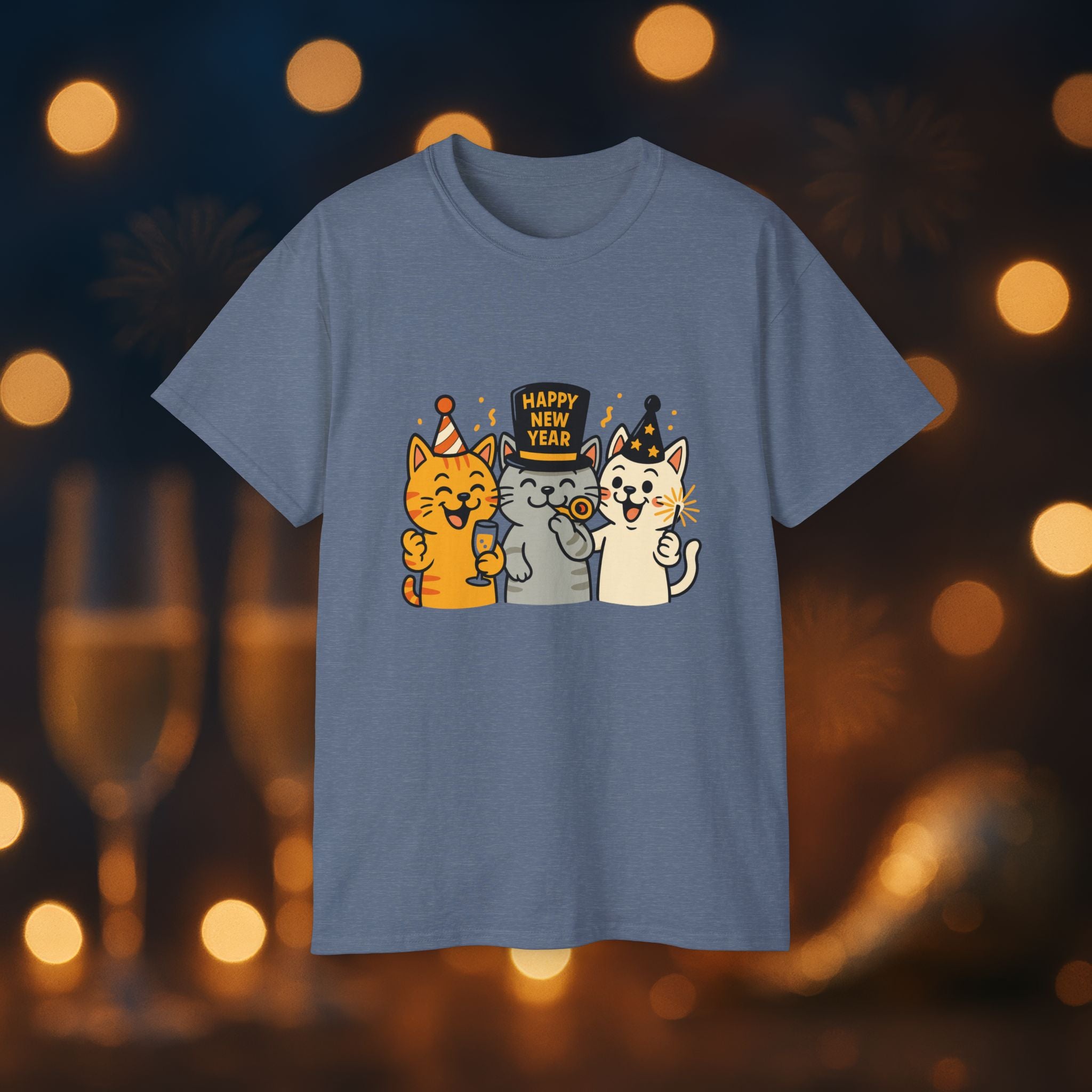 Happy New Year Cats T-Shirt – Cute Party Cats Tee | New Year’s Eve Cat Lover Shirt