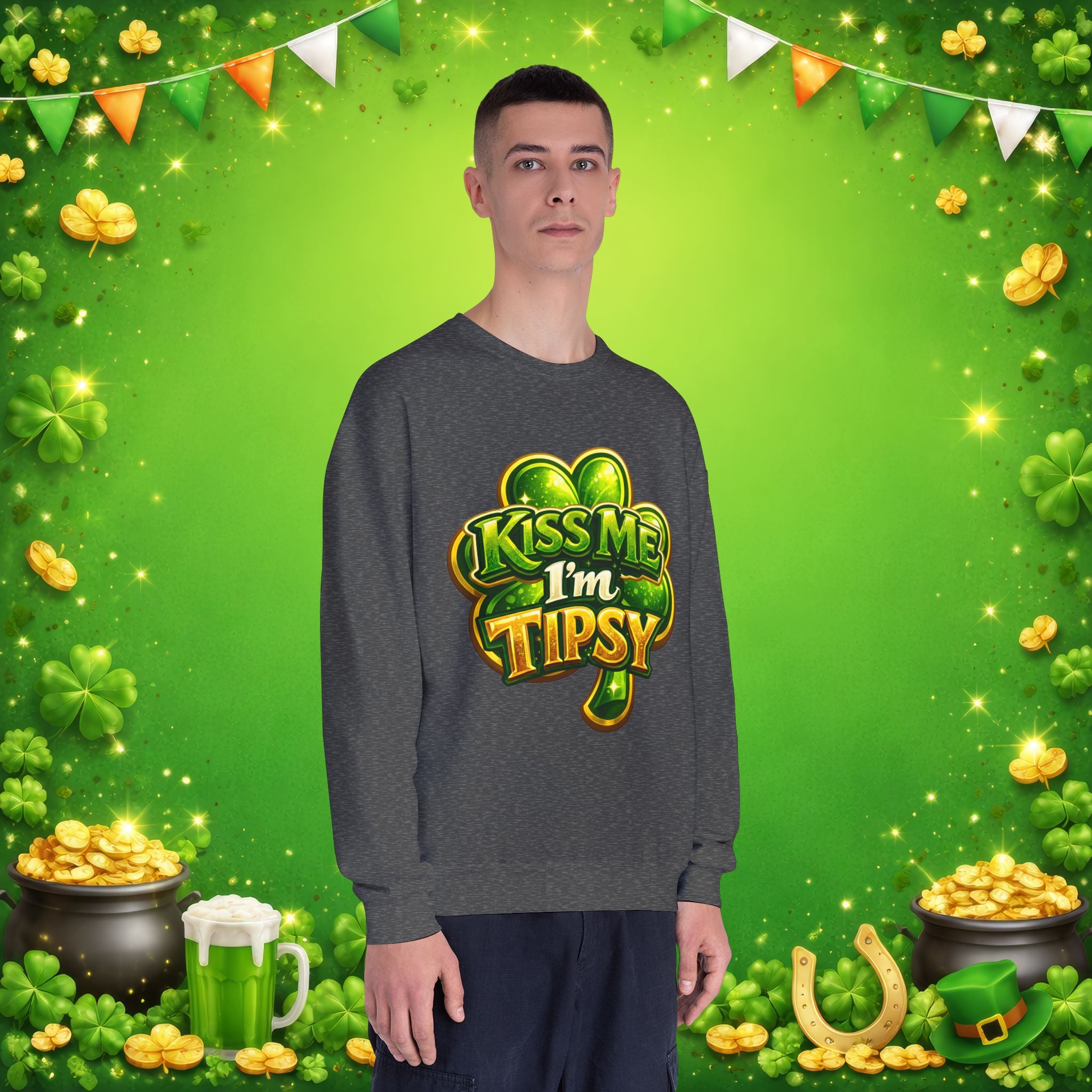 Kiss Me I’m Tipsy St. Patrick’s Day Sweatshirt – Funny Irish Drinking Pullover