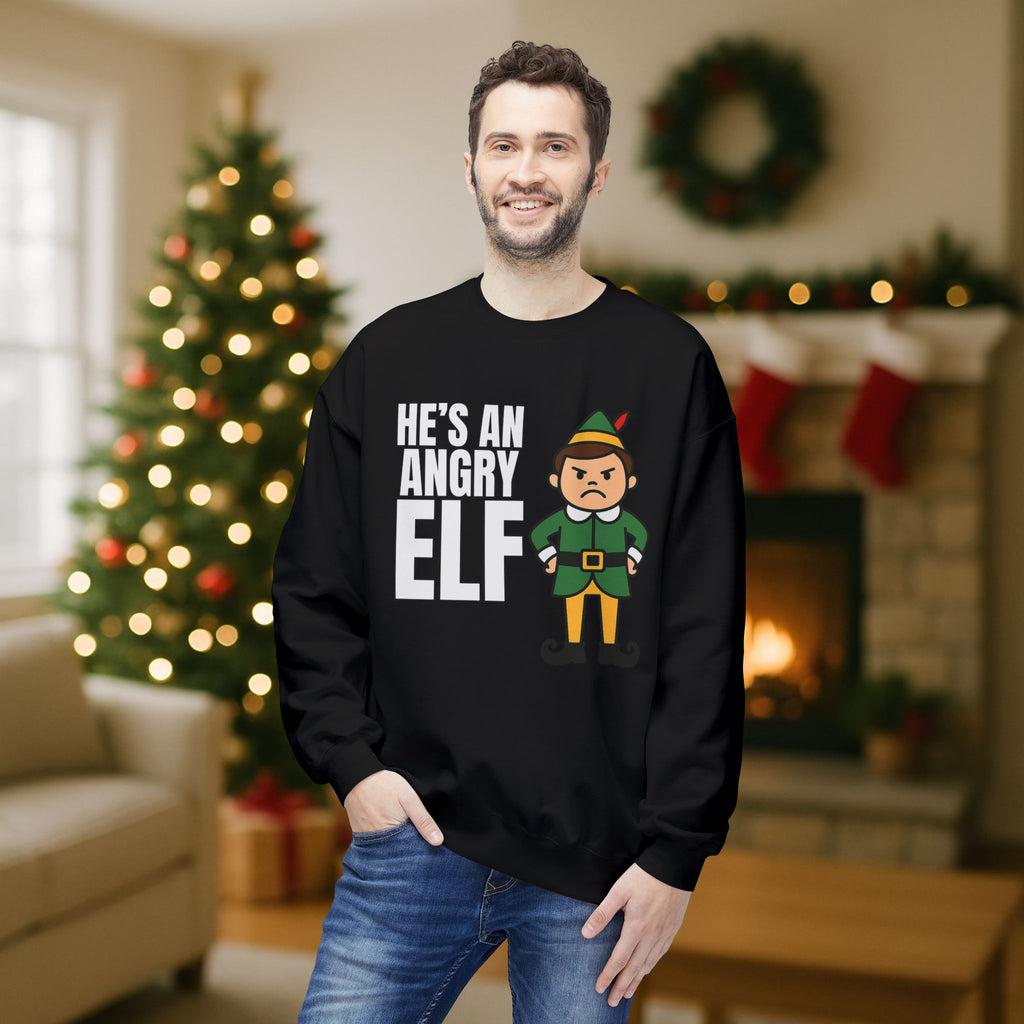 He’s an Angry Elf Christmas Sweatshirt – Funny Holiday Elf Graphic | Festive Unisex Crewneck