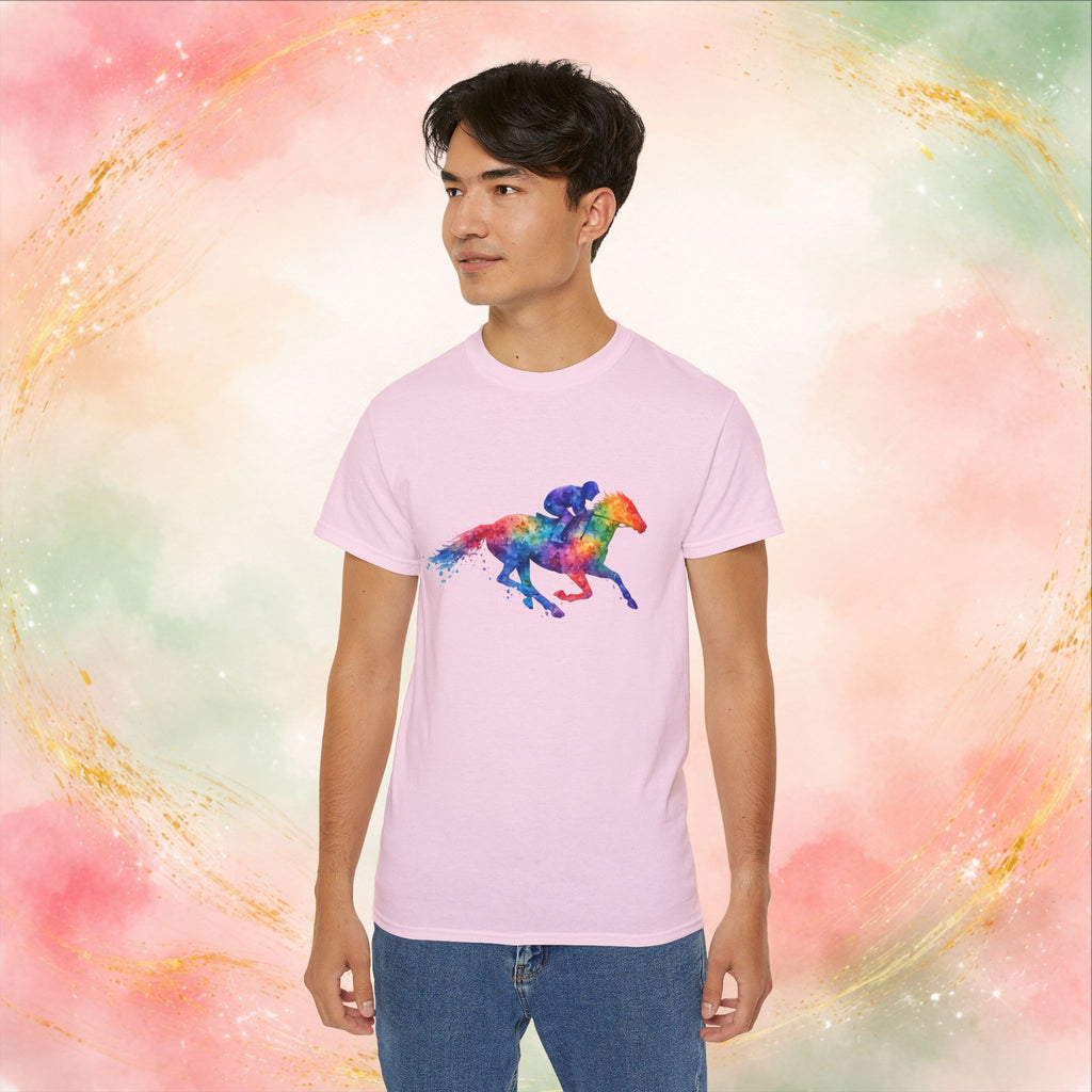 Kentucky Derby Watercolor Horse & Jockey T-Shirt | Colorful Race Day Graphic Tee