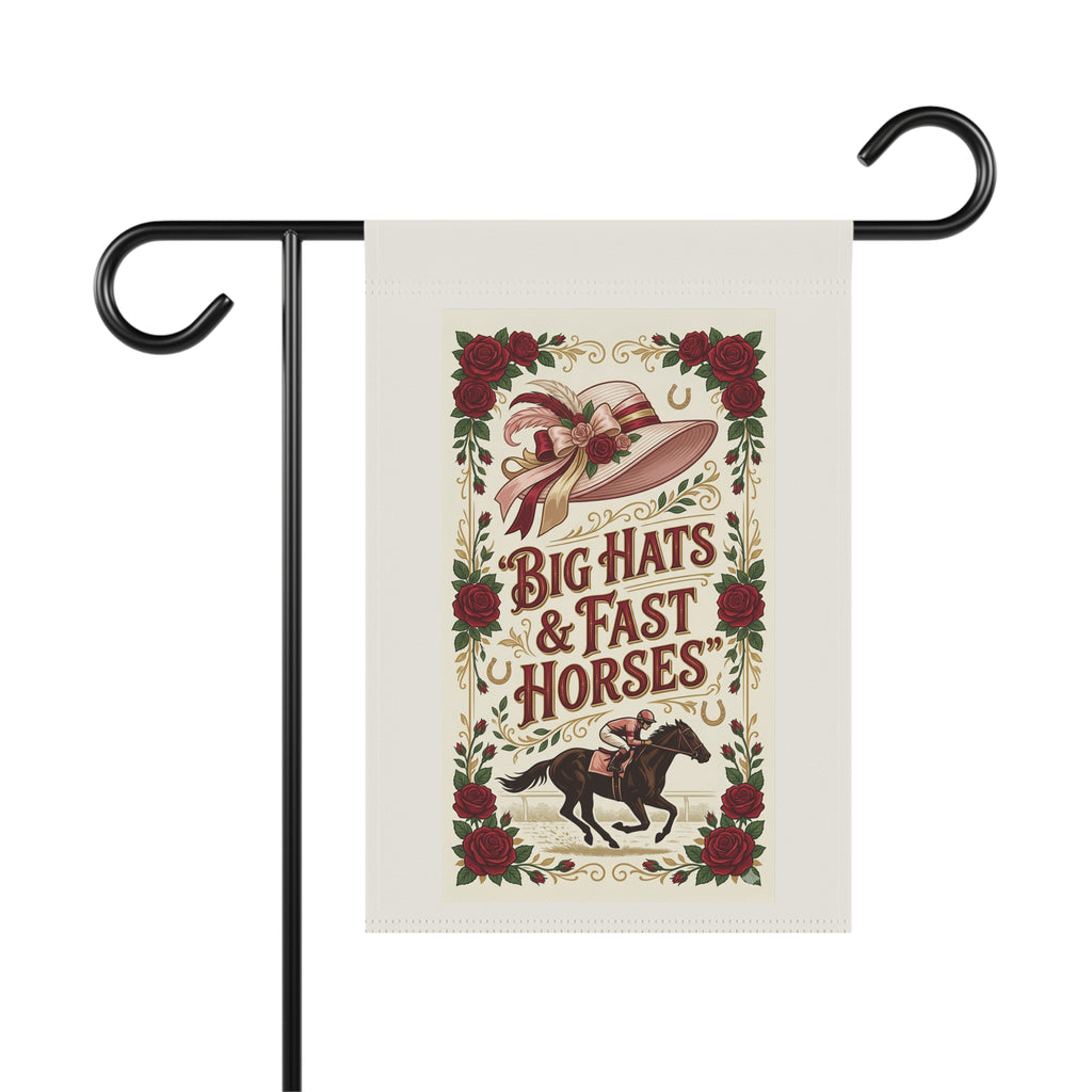 Big Hats & Fast Horses Garden Flag – Kentucky Derby Inspired Floral Outdoor Decor