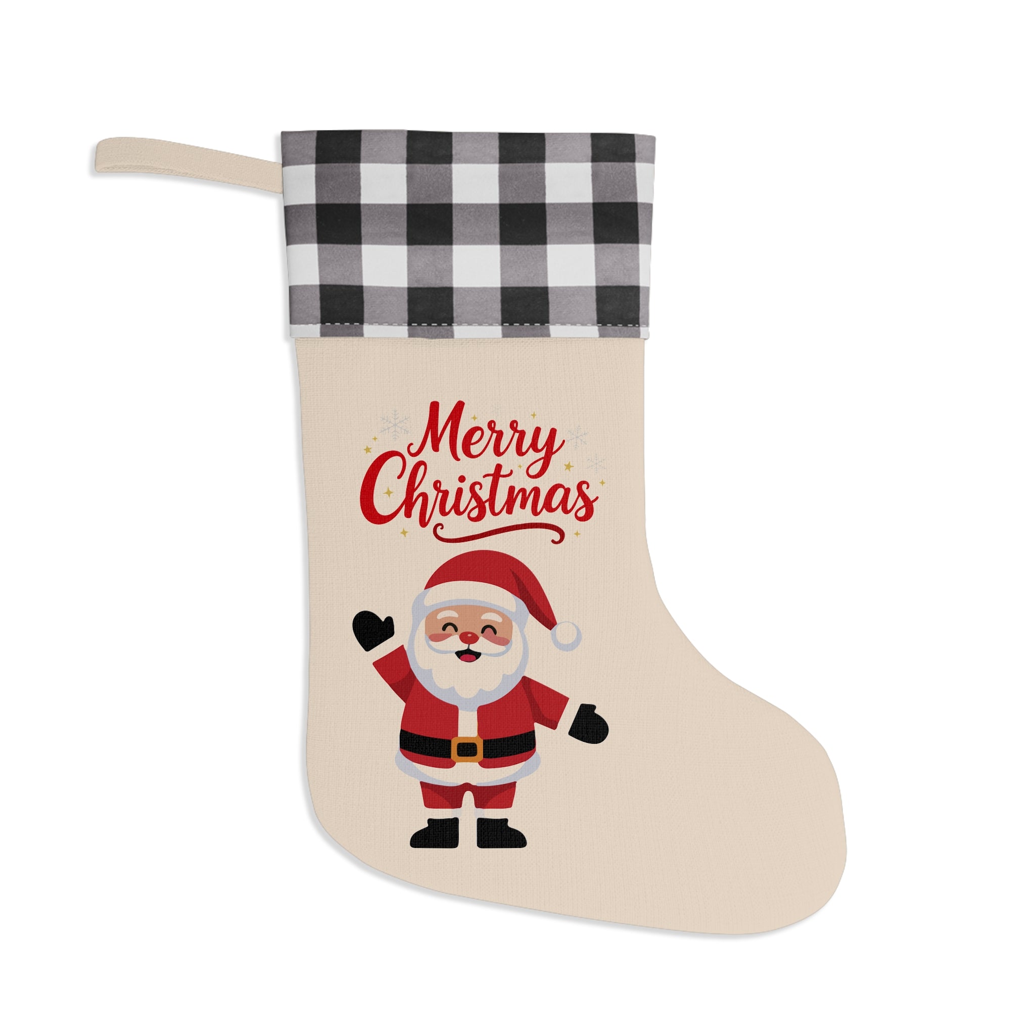 Buffalo Plaid “Merry Christmas” Santa Stocking – Festive Holiday Decor
