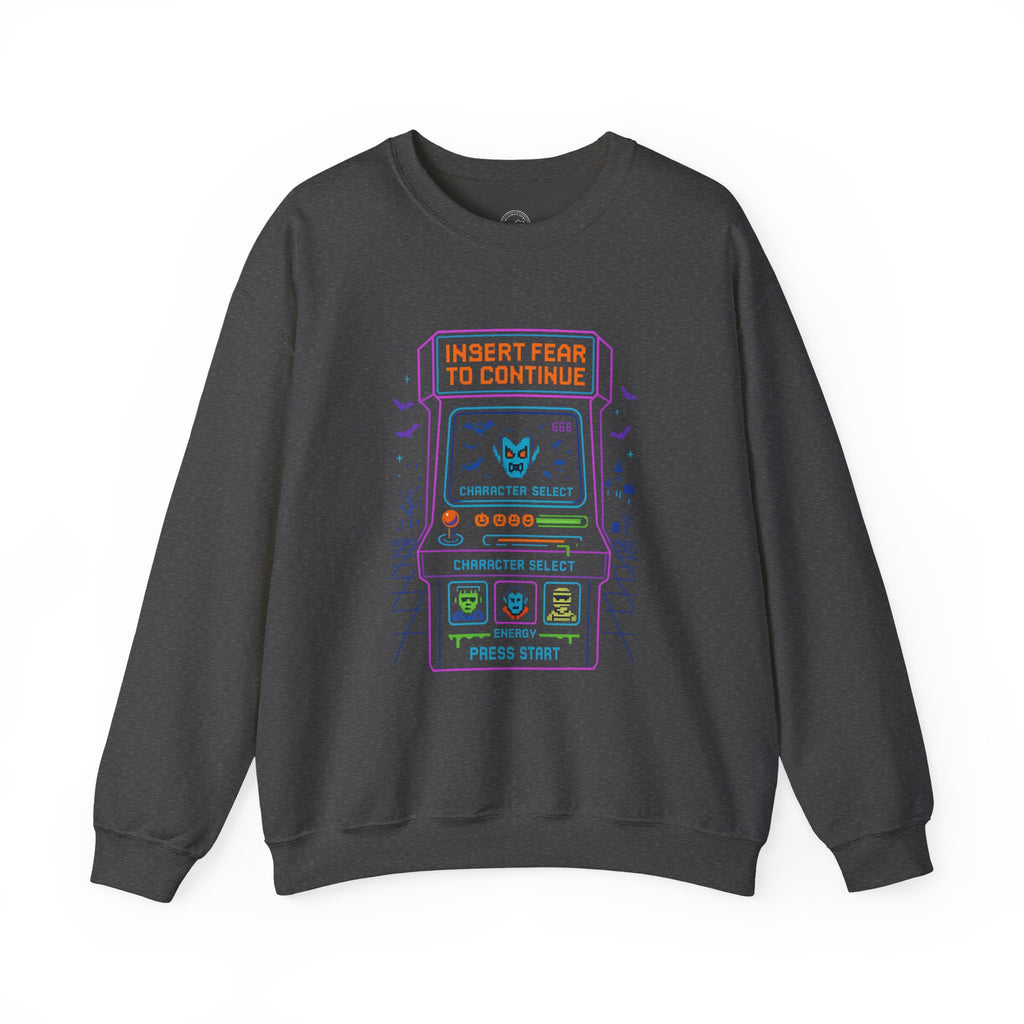 Insert Fear to Continue – Retro Horror Arcade Sweatshirt