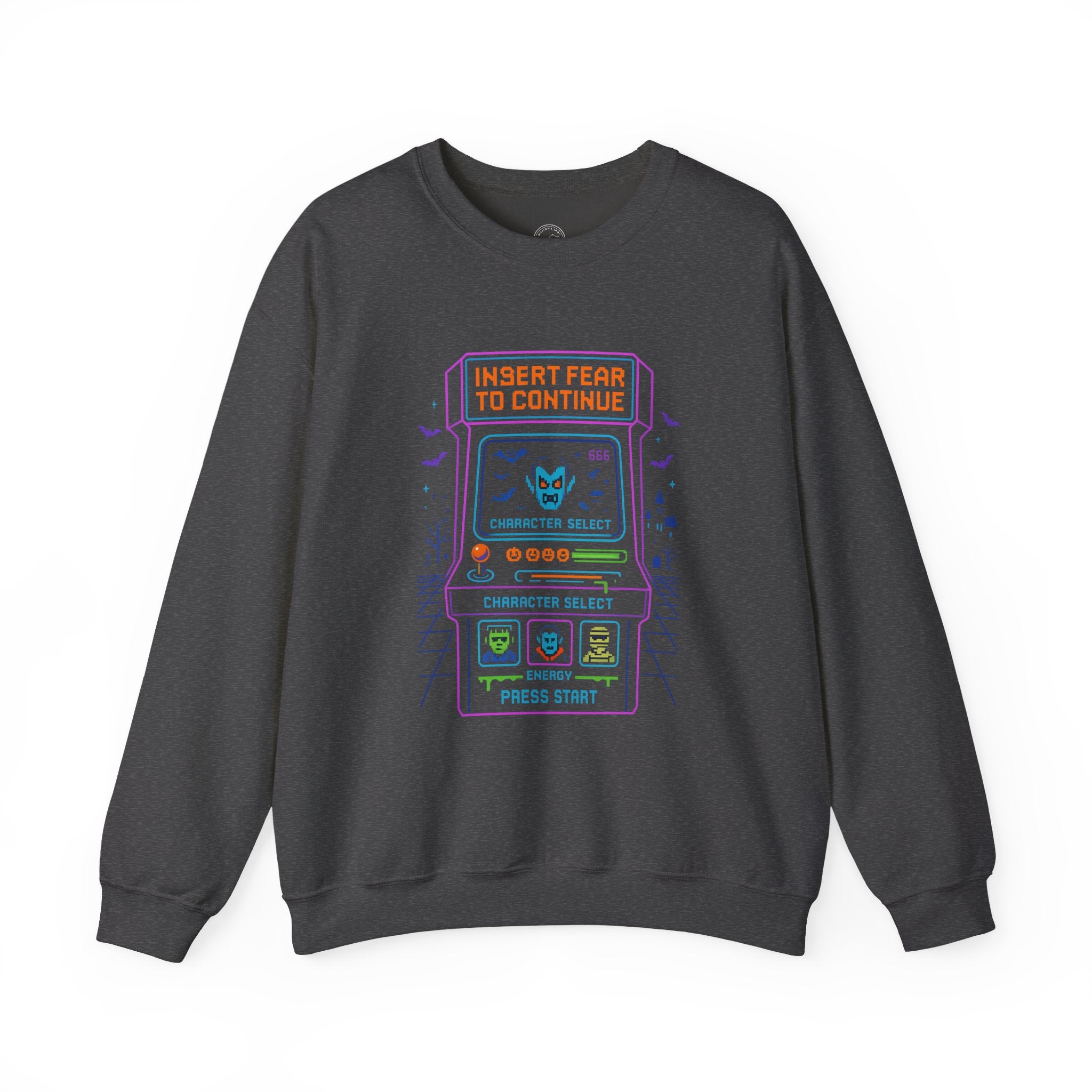 Insert Fear to Continue – Retro Horror Arcade Sweatshirt