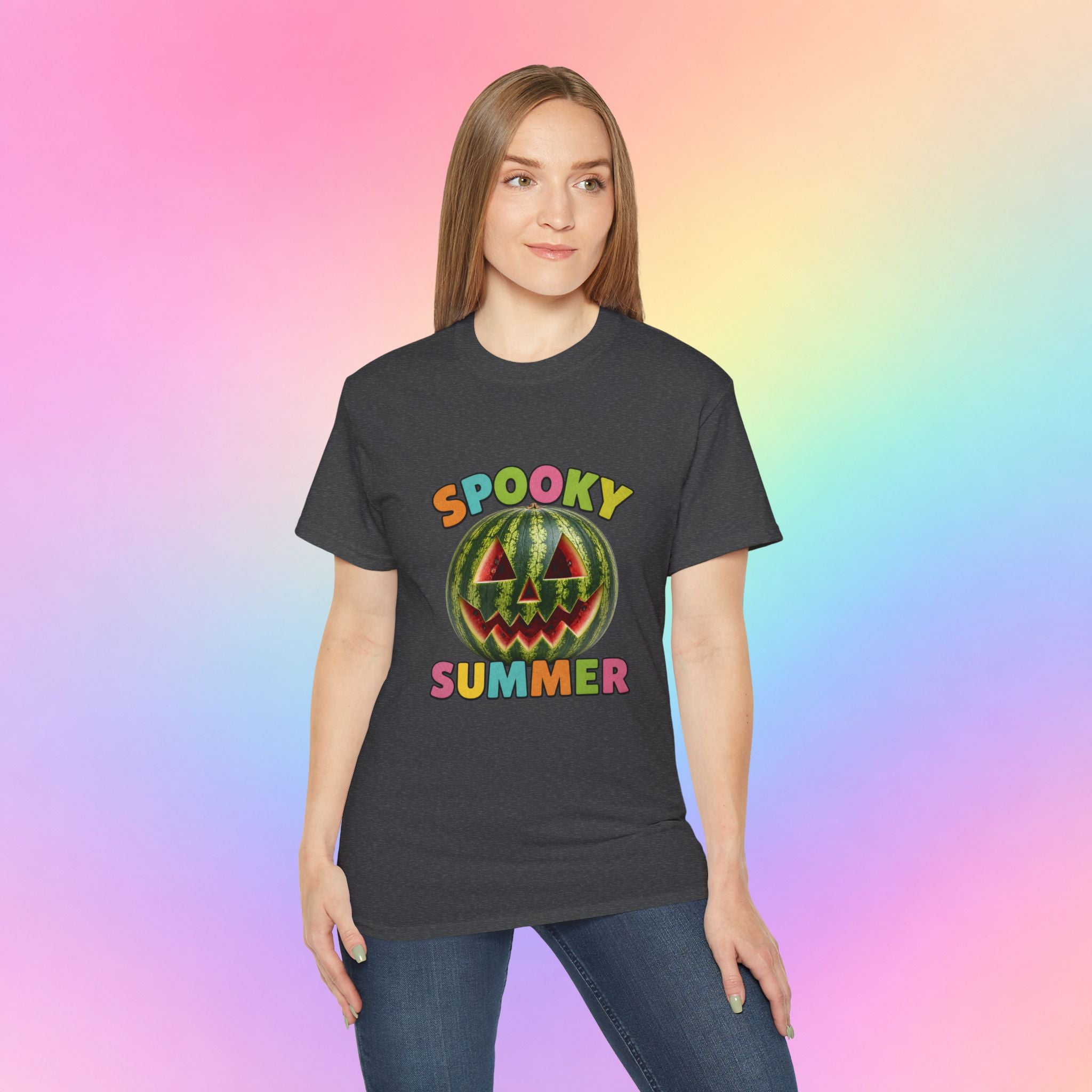 Spooky Summer Watermelon Jack-O’-Lantern T-Shirt | Summerween Halloween Shirt