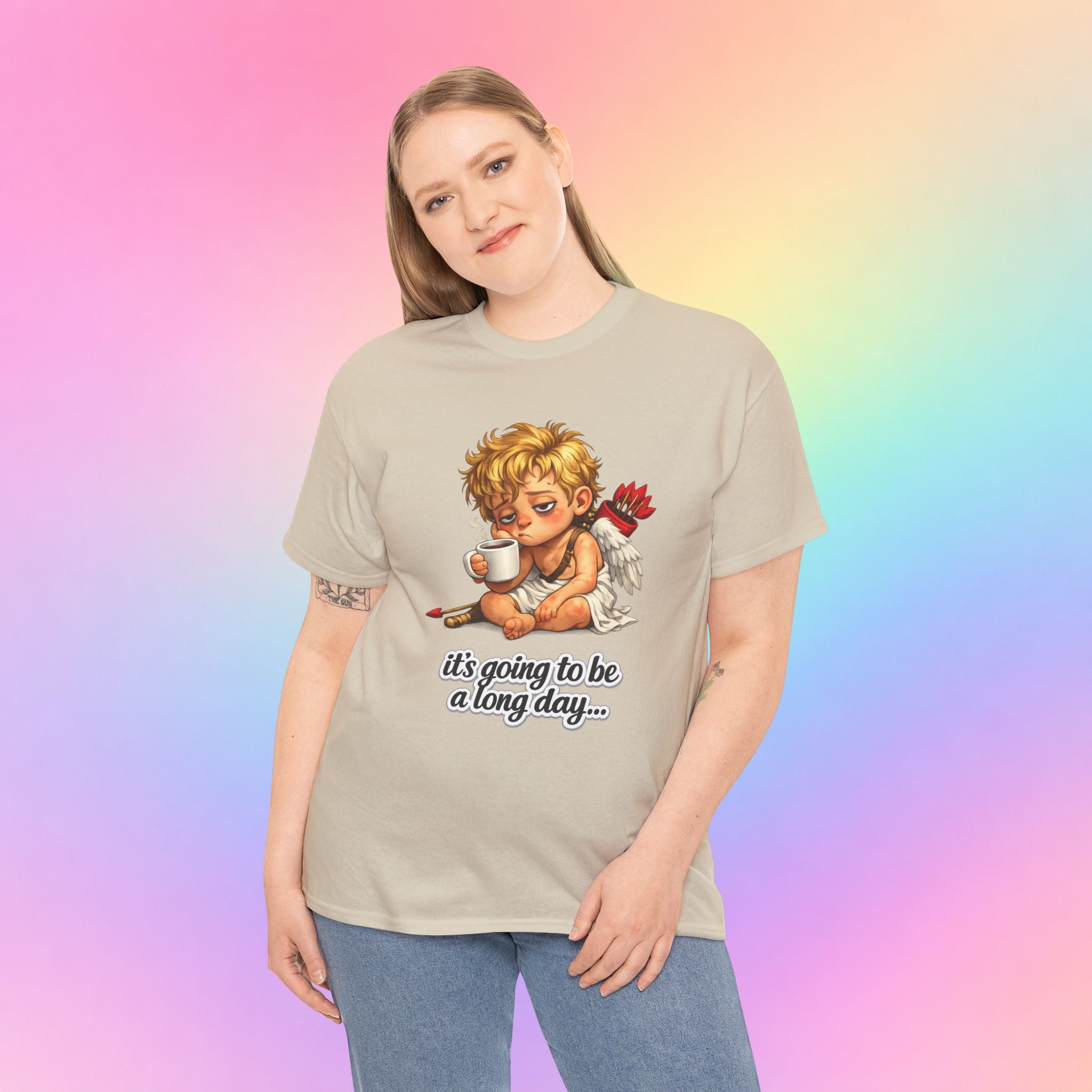 It’s Going to Be a Long Day Cupid Valentine’s Day T-Shirt – Funny Coffee Angel Tee
