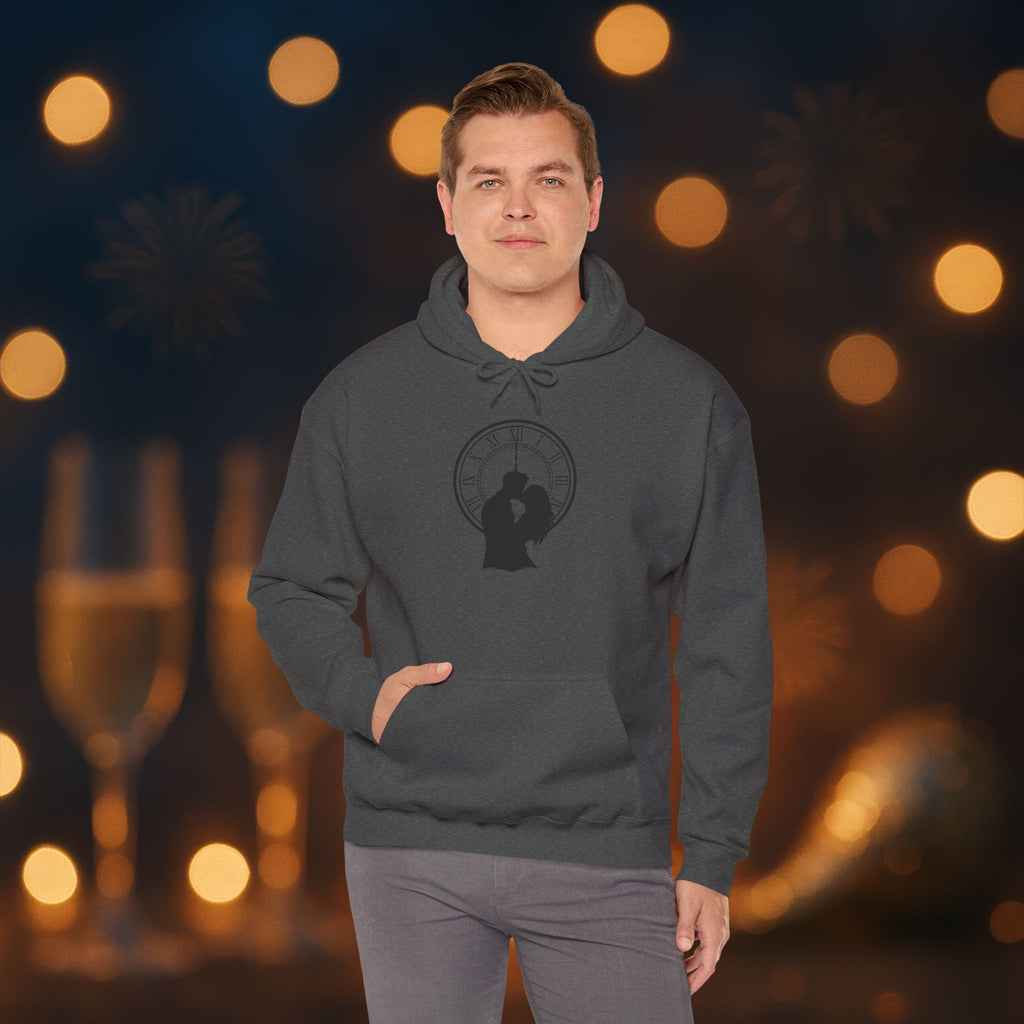Midnight Kiss New Year’s Eve Hoodie – Romantic Clock Silhouette Pullover