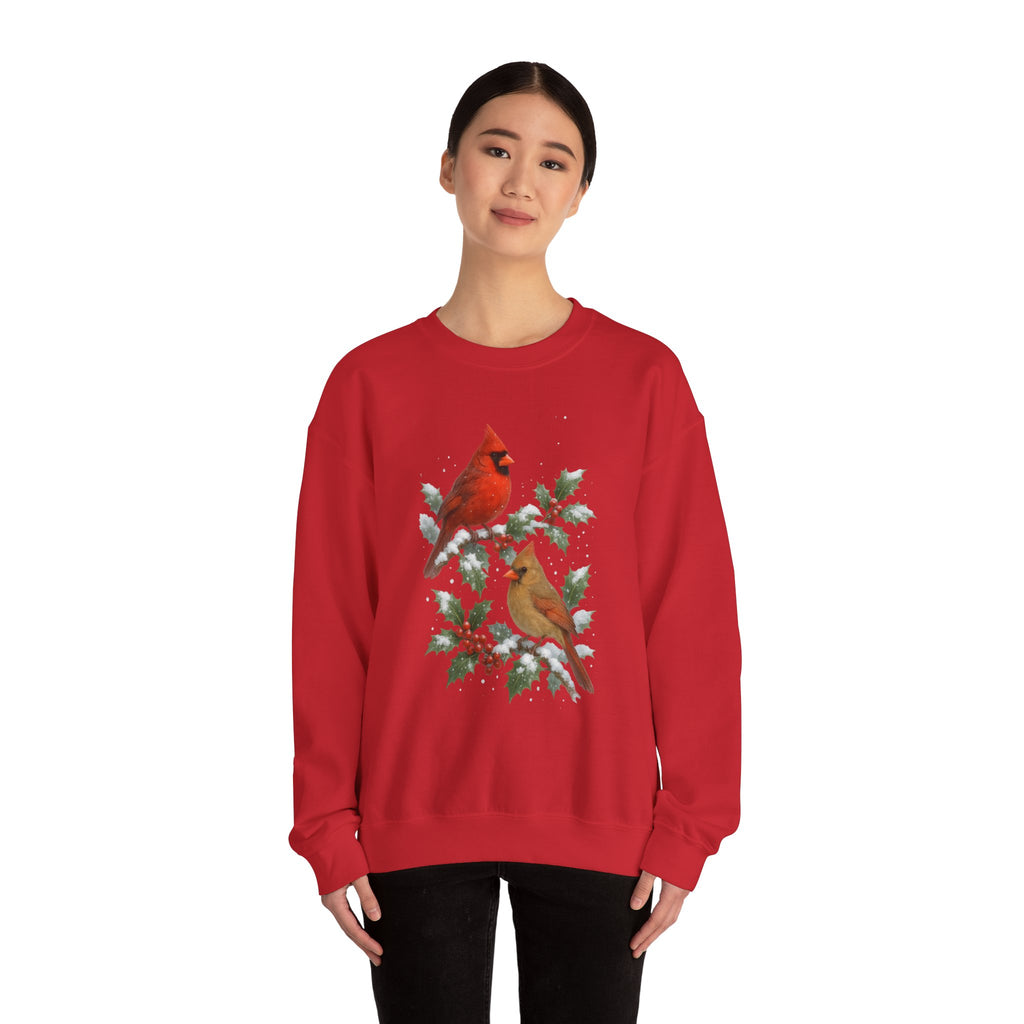 Winter Cardinals Christmas Sweatshirt – Cozy Holiday Birds on Holly Branches