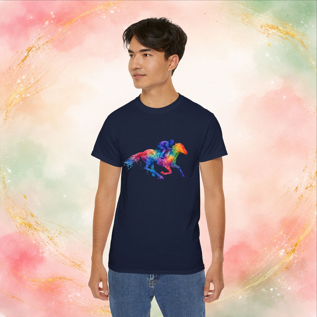Kentucky Derby Watercolor Horse & Jockey T-Shirt | Colorful Race Day Graphic Tee