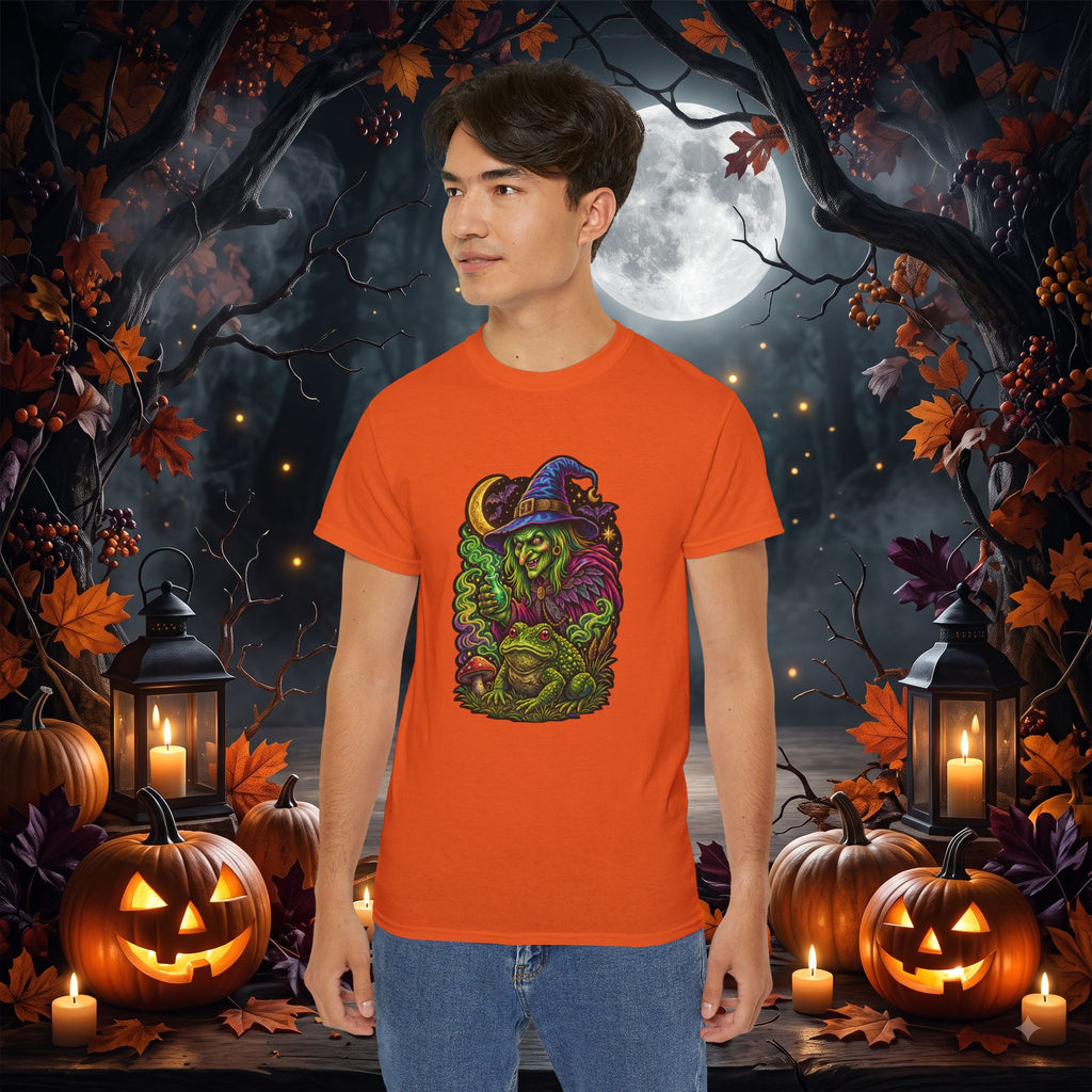 Neon Witch & Toad Halloween T-Shirt | Spooky Witchcraft Tee