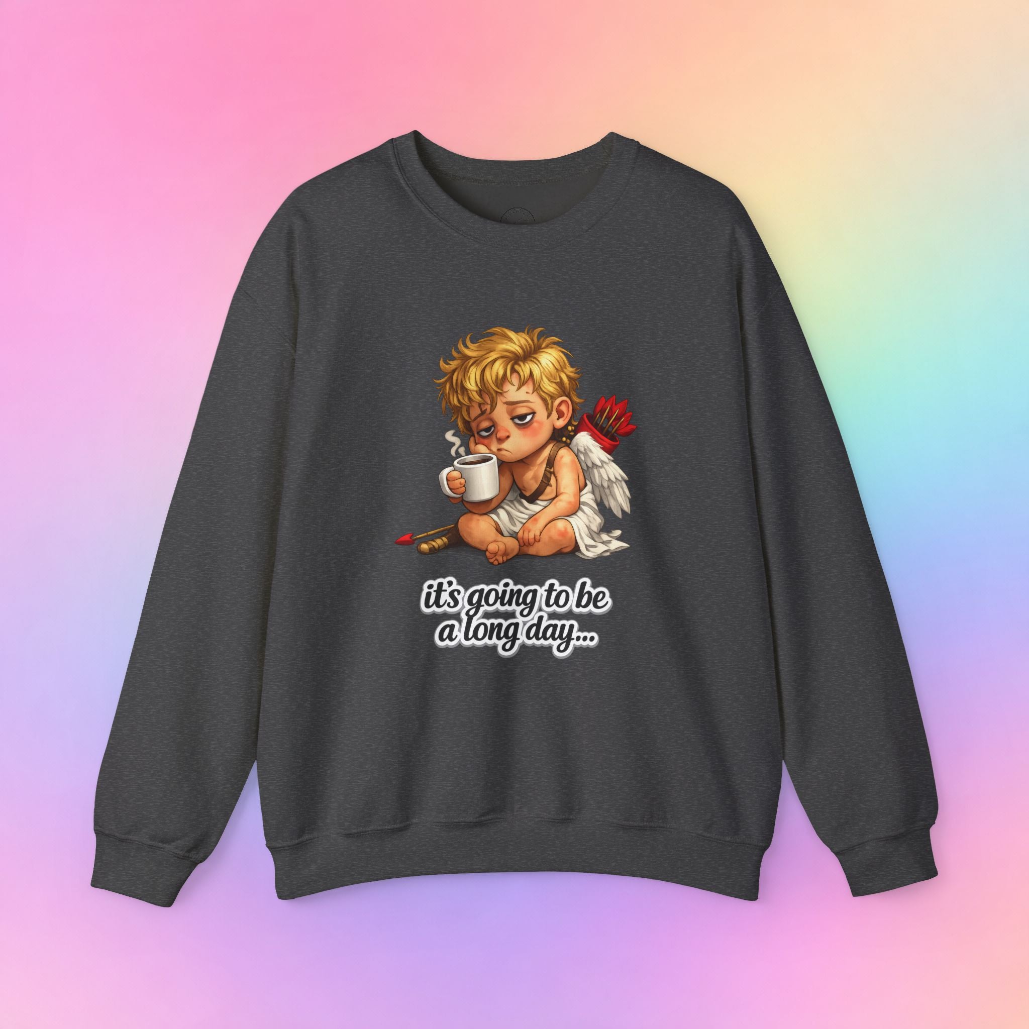 It’s Going to Be a Long Day Cupid Valentine’s Day Sweatshirt – Funny Coffee Angel Pullover