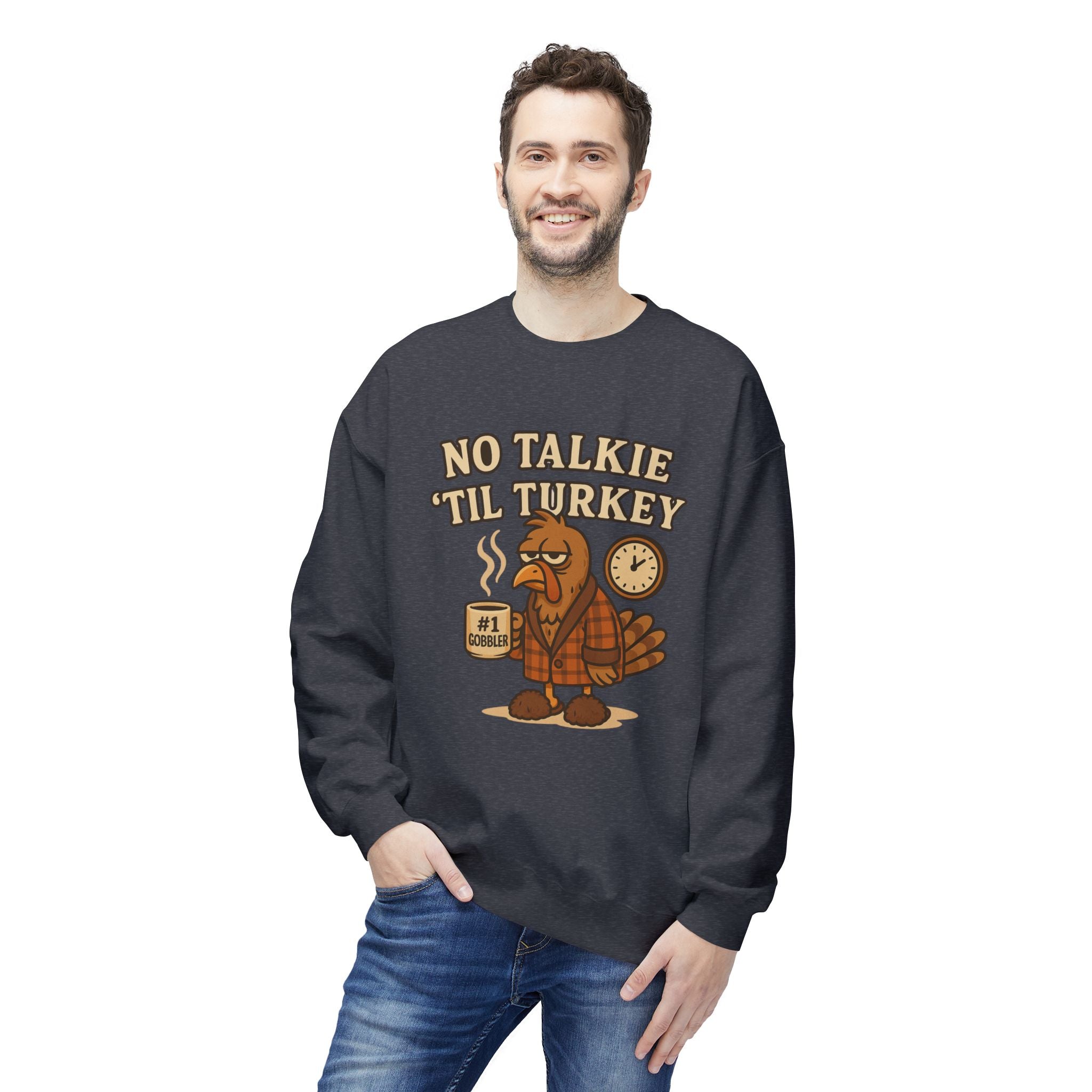 “No Talkie ‘Til Turkey” Funny Thanksgiving Coffee Sweatshirt