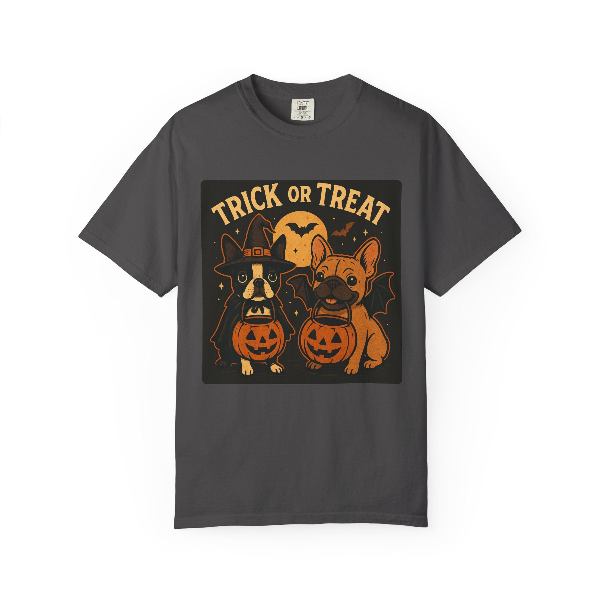 Trick or Treat Boston Terrier & Frenchie Halloween Shirt (Adult Unisex)