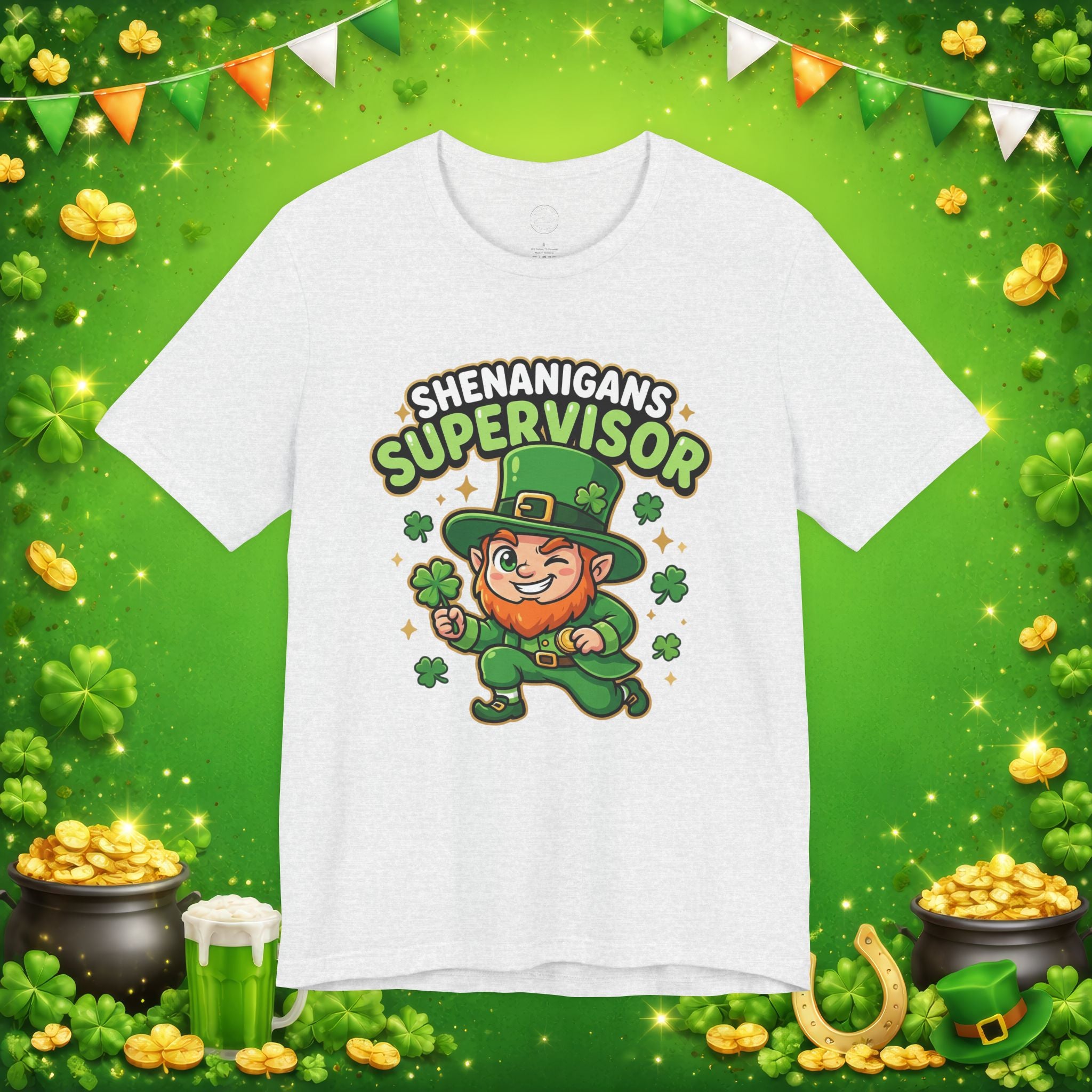 Shenanigans Supervisor T-Shirt – Funny St. Patrick’s Day Leprechaun Adult Unisex Tee