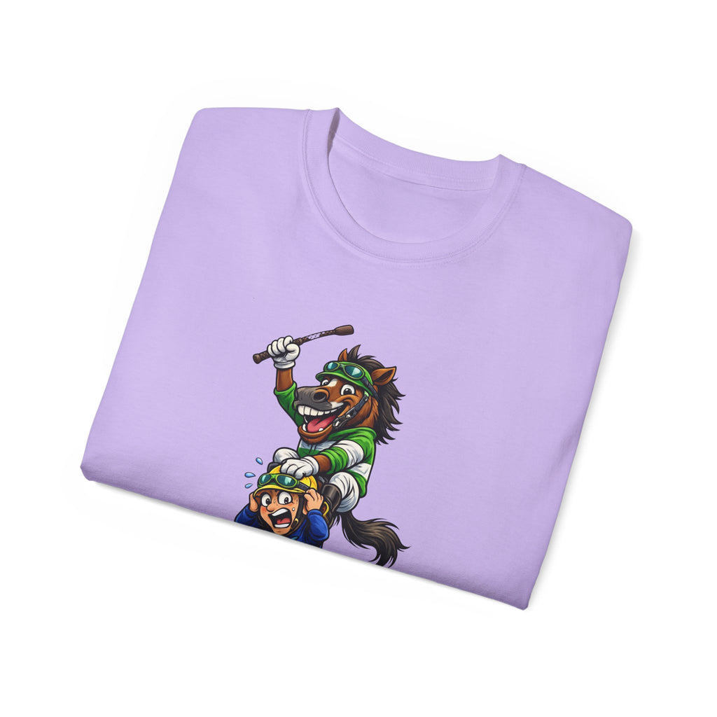 Funny Derby Horse & Jockey T-Shirt | Playful Horse Racing Graphic Tee