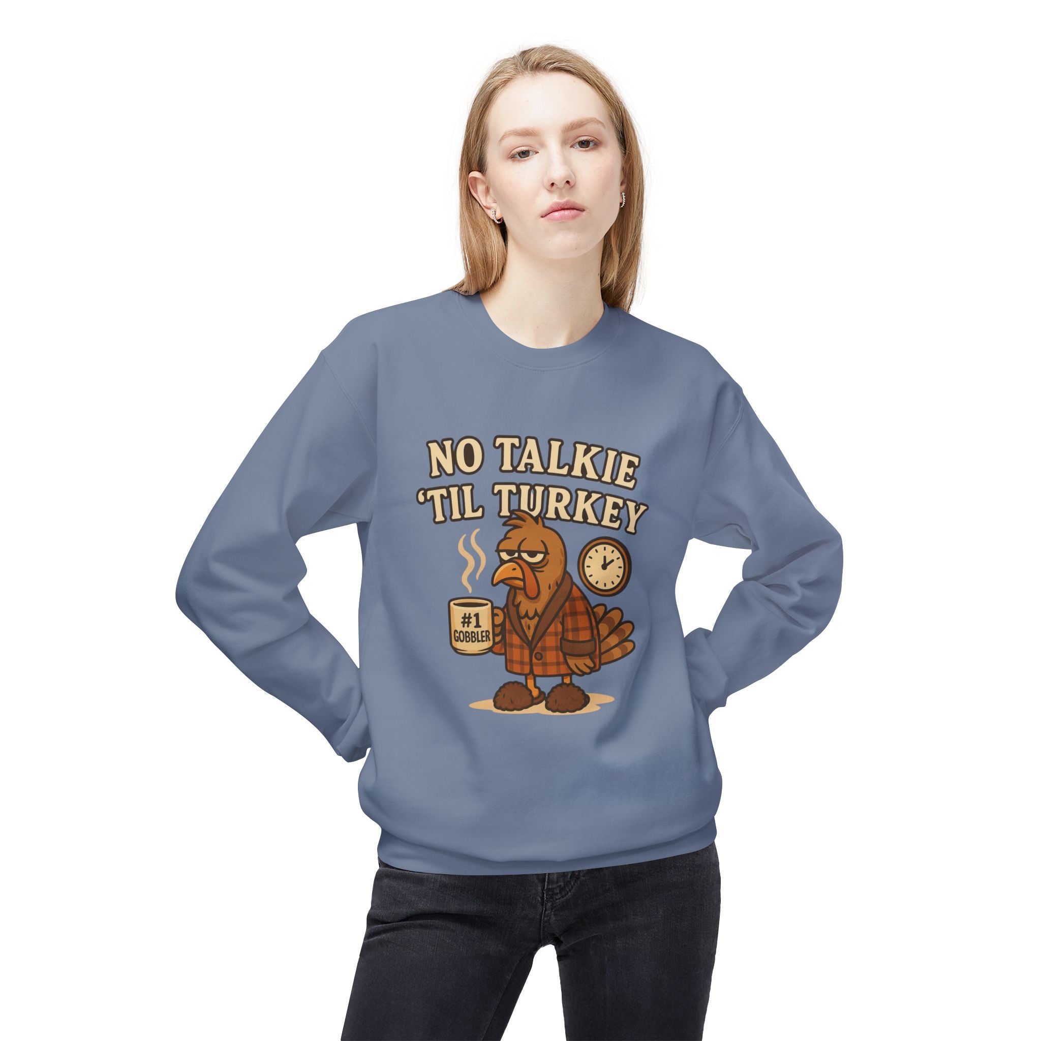 “No Talkie ‘Til Turkey” Funny Thanksgiving Coffee Sweatshirt