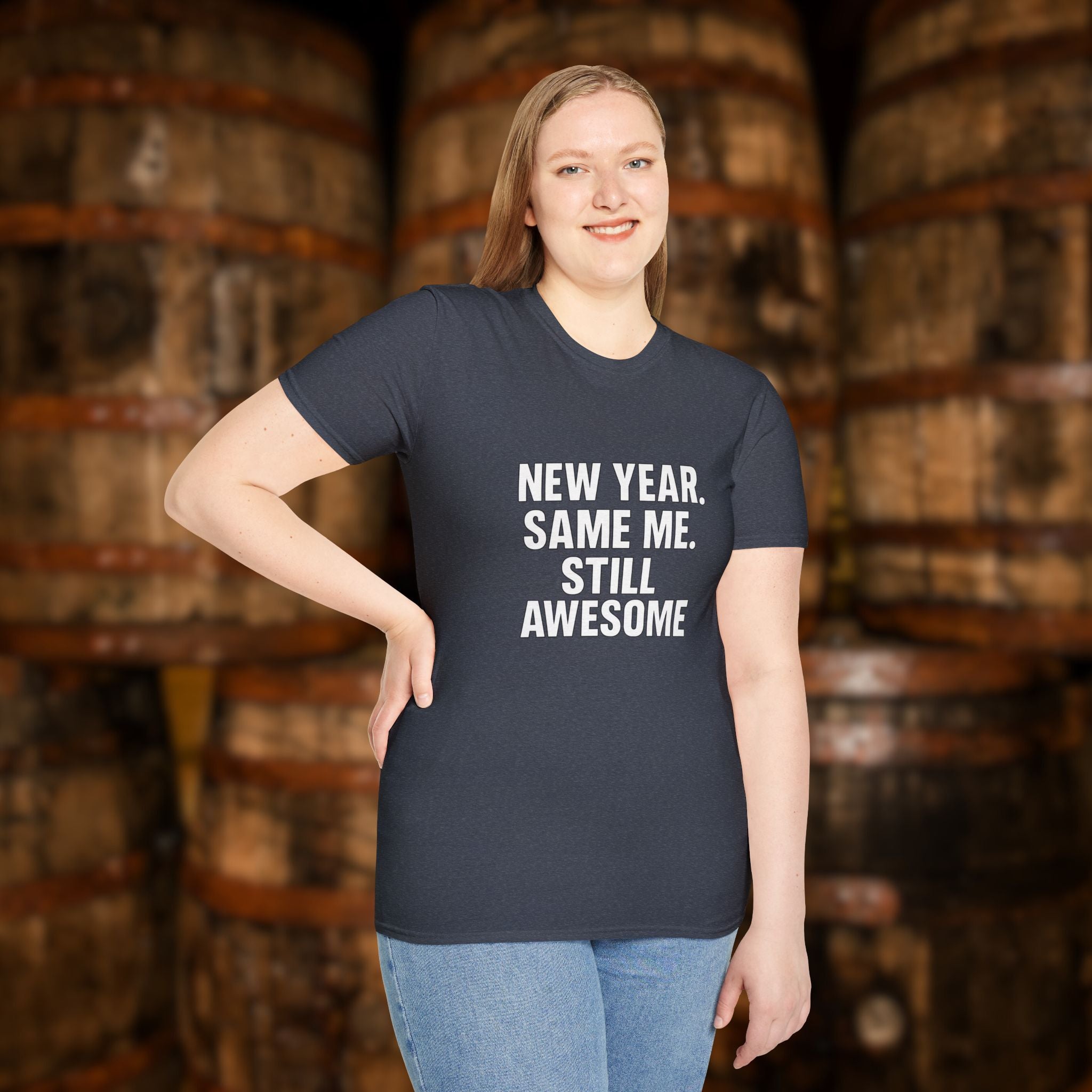 New Year Same Me Still Awesome T-Shirt – Funny New Year Graphic Tee, Bold Statement Unisex Shirt