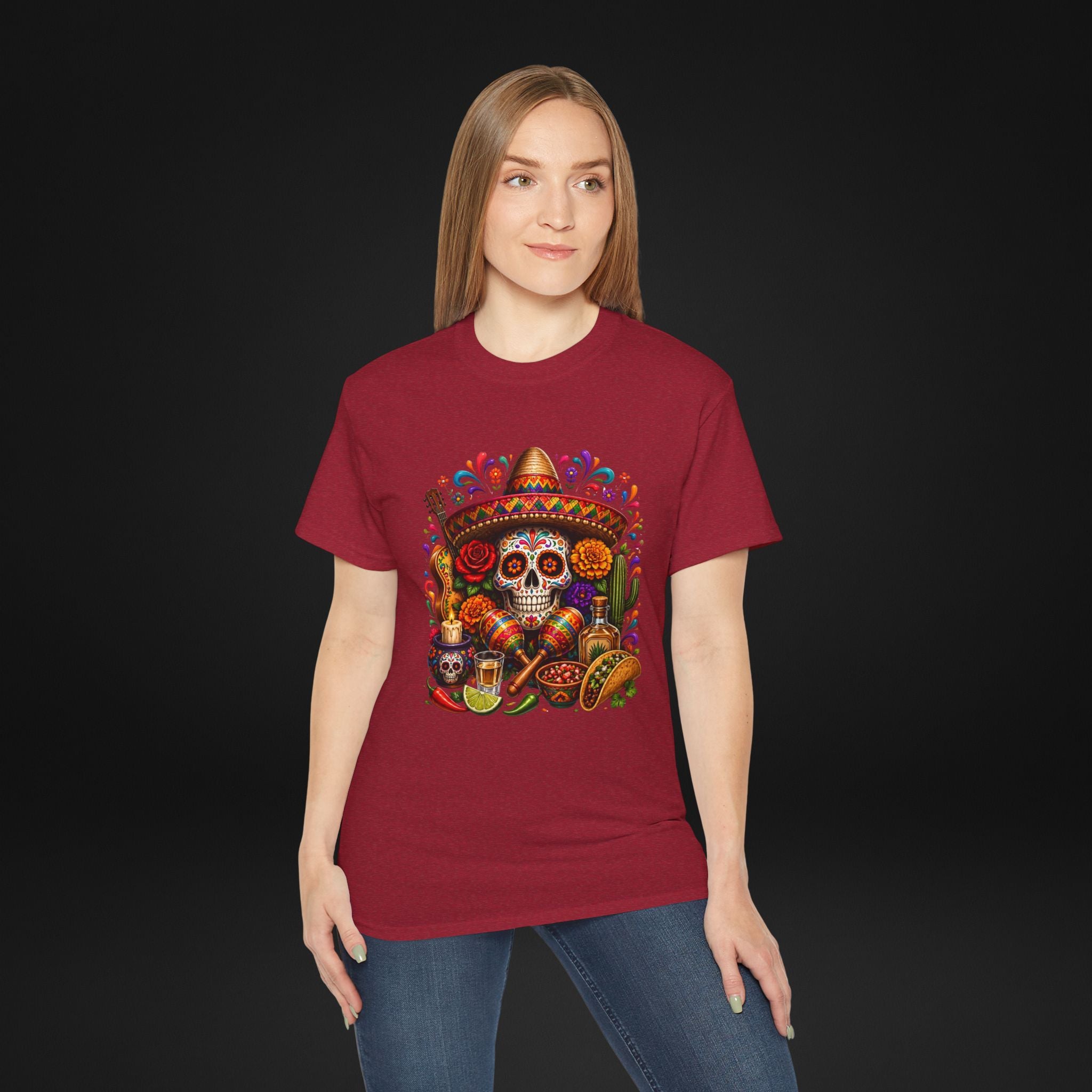 Cinco de Mayo Sugar Skull T-Shirt – Fiesta Sombrero Taco & Tequila Graphic Tee