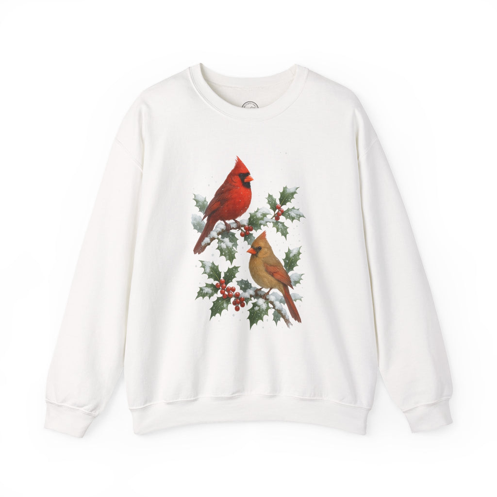 Winter Cardinals Christmas Sweatshirt – Cozy Holiday Birds on Holly Branches