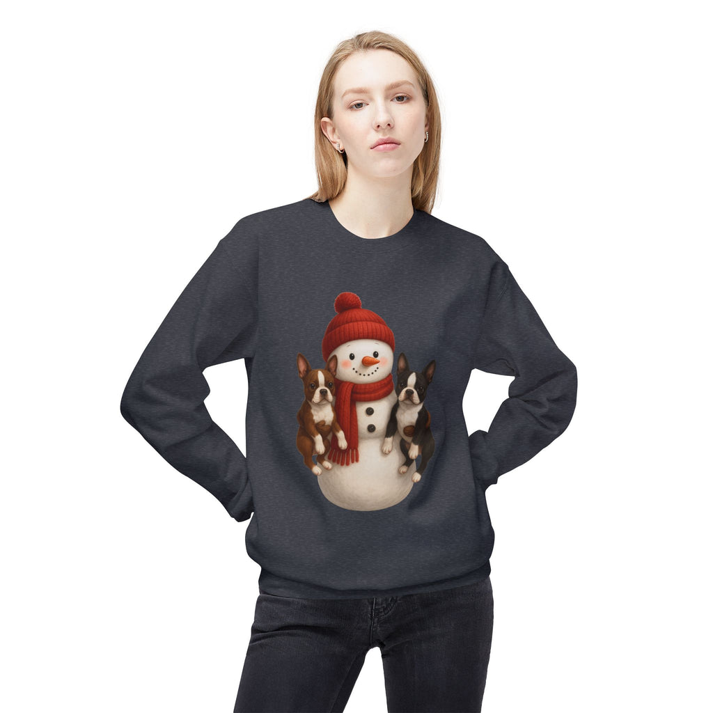Winter Boston Terrier Snowman Sweatshirt – Cozy Holiday Dog Lover Pullover