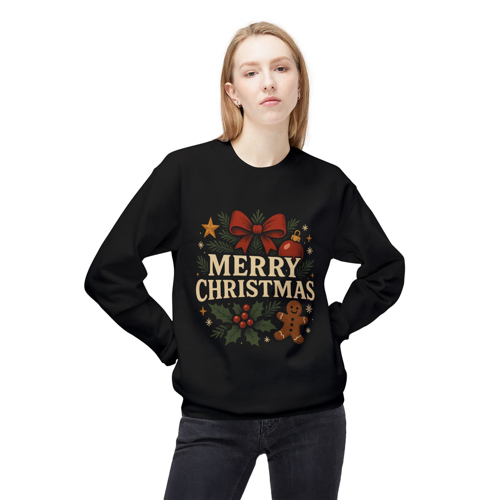 Classic Merry Christmas Sweatshirt – Cozy Holiday Gingerbread & Holly Design