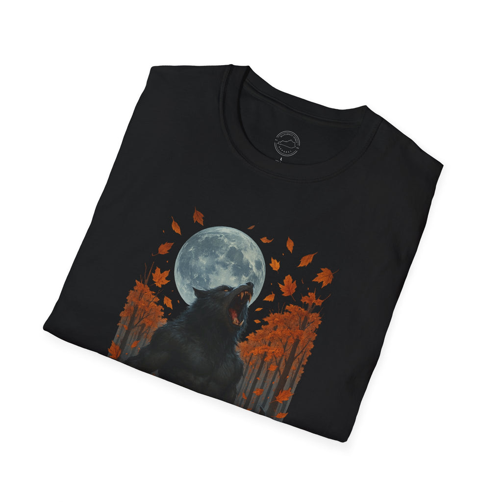 Howling Werewolf Under Full Moon – Autumn Horror T-Shirt