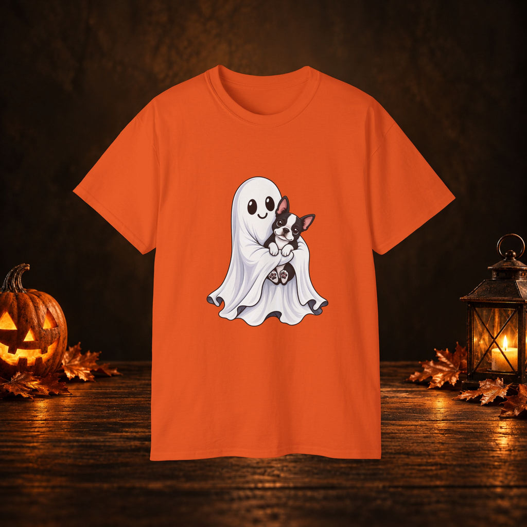 Cute Ghost & Boston Terrier Halloween T‑Shirt