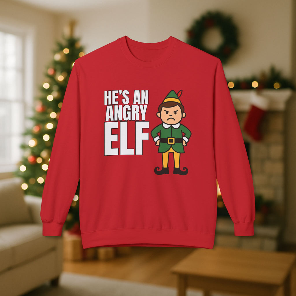 He’s an Angry Elf Christmas Sweatshirt – Funny Holiday Elf Graphic | Festive Unisex Crewneck