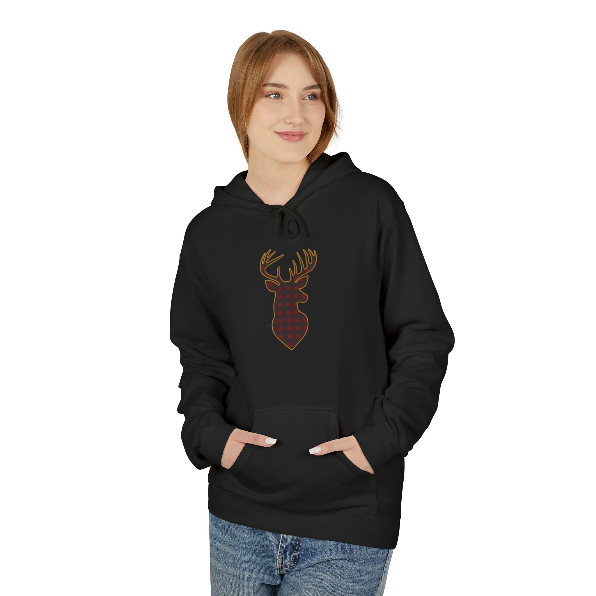 Buffalo Plaid Deer Silhouette Christmas Hoodie