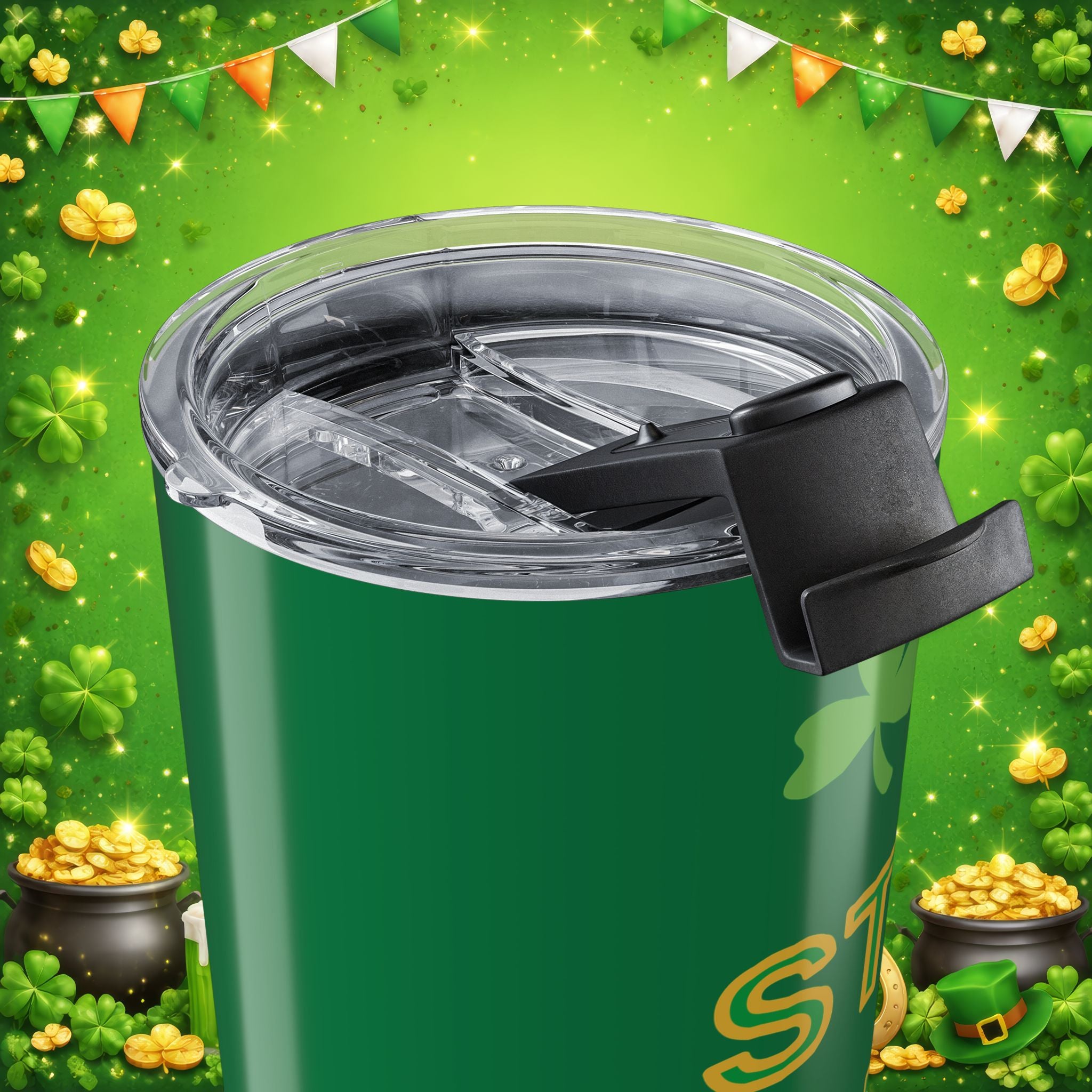 ST. PADDY MODE 20oz Tumbler – St. Patrick’s Day Stainless Steel Travel Cup with Emerald & Gold Design