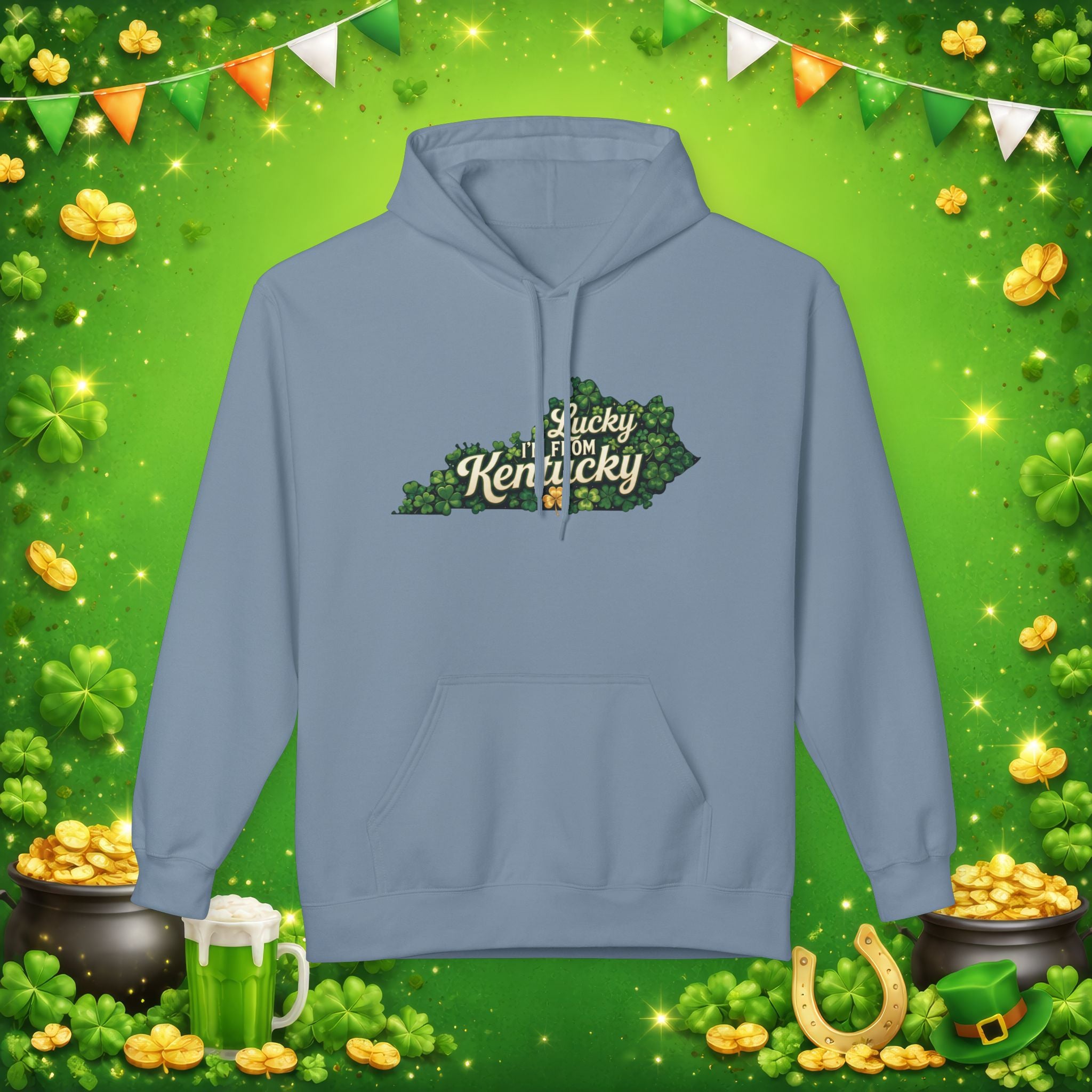 Lucky I’m From Kentucky Hoodie – St. Patrick’s Day Shamrock Kentucky Sweatshirt – Irish Bluegrass Pride Pullover