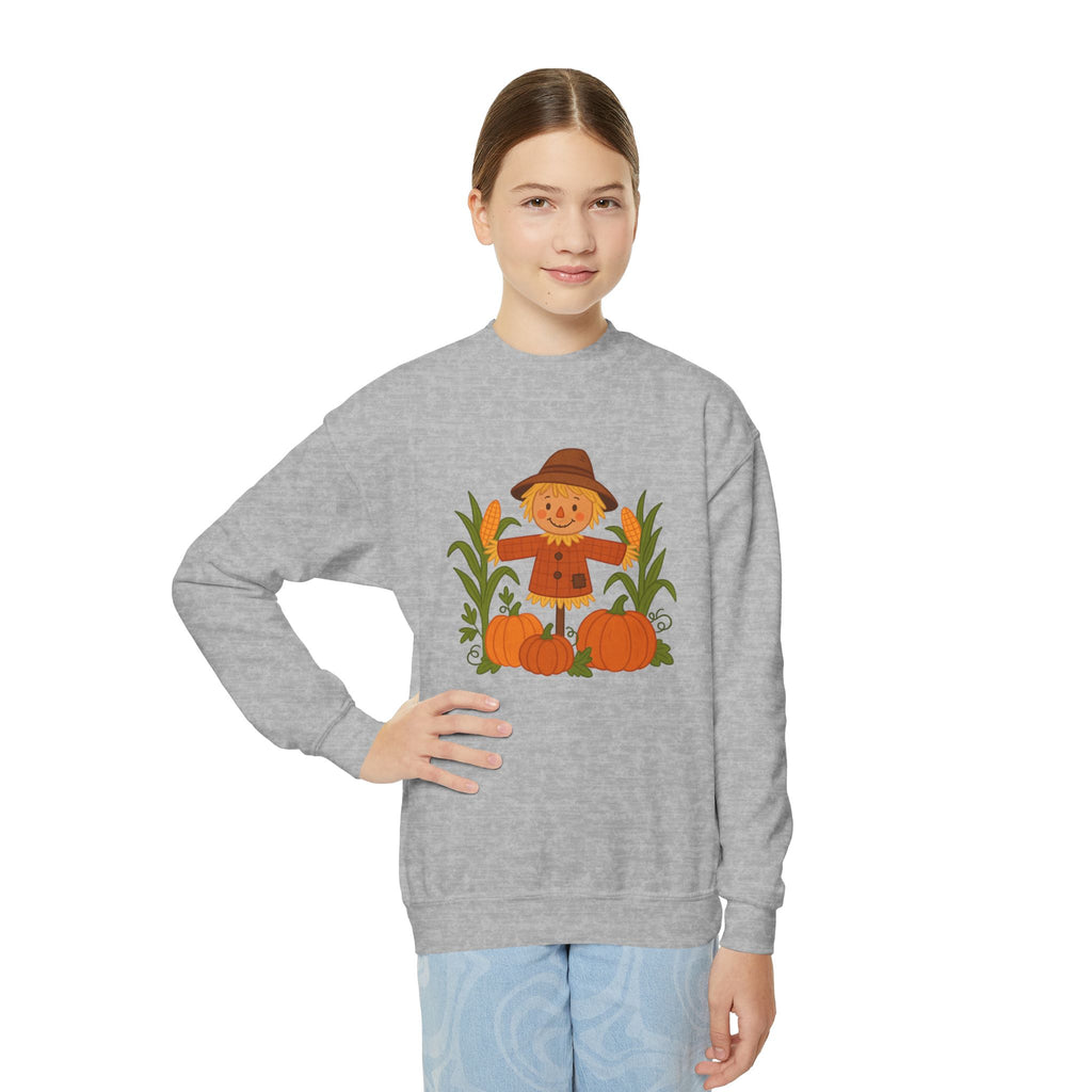 Autumn Scarecrow Youth Crewneck Sweatshirt - Perfect for Fall, Thanksgiving, Cozy Wear, Kids Sweatshirt, Seasonal Apparel