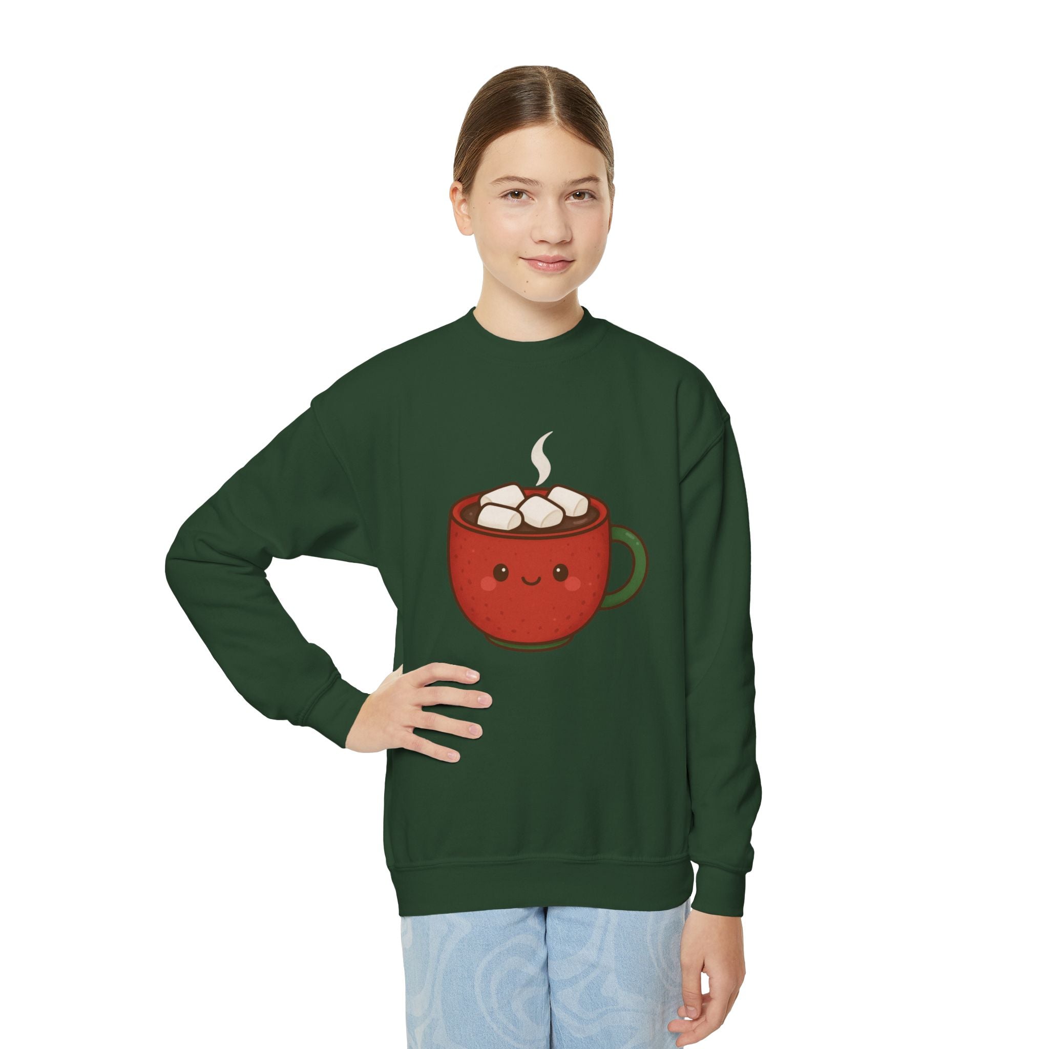 🎄 Cuddly Cocoa Youth Sweatshirt – Cozy Christmas Hot Chocolate Design