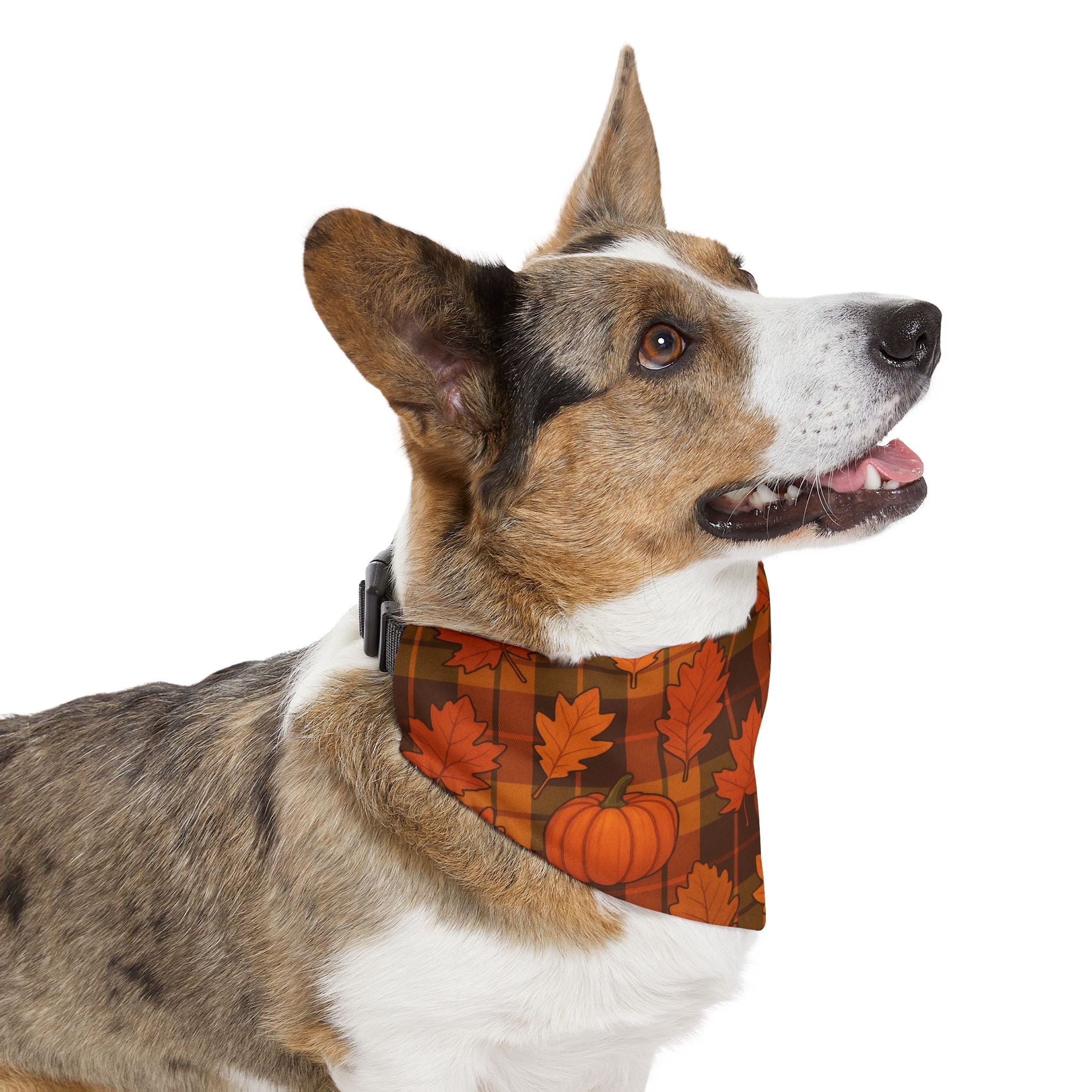 Autumn Leaves & Pumpkins Plaid Pet Bandana | Fall Dog Accessory (Multiple Sizes)