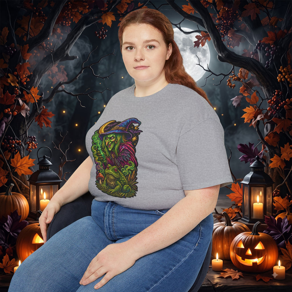 Neon Witch & Toad Halloween T-Shirt | Spooky Witchcraft Tee