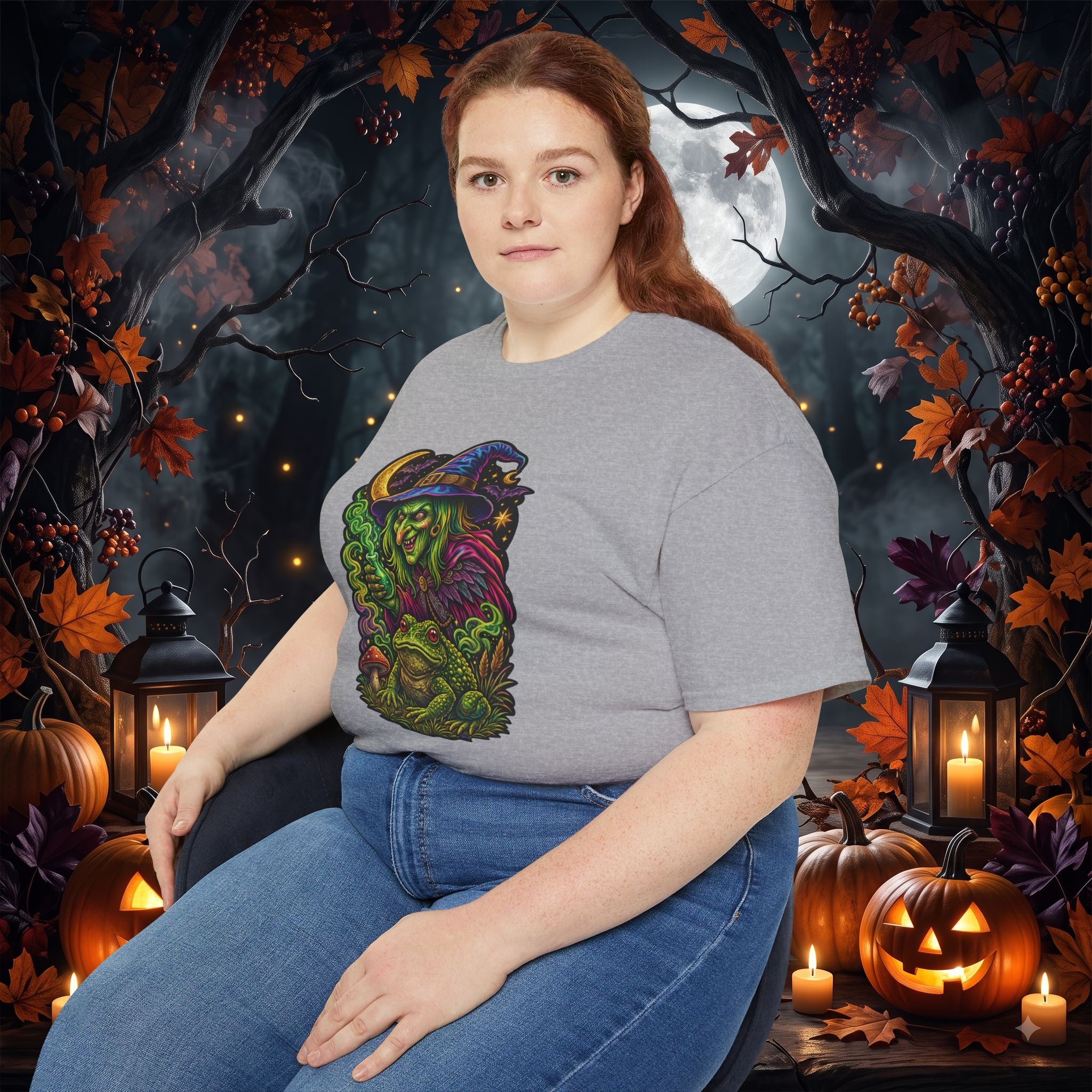 Neon Witch & Toad Halloween T-Shirt | Spooky Witchcraft Tee