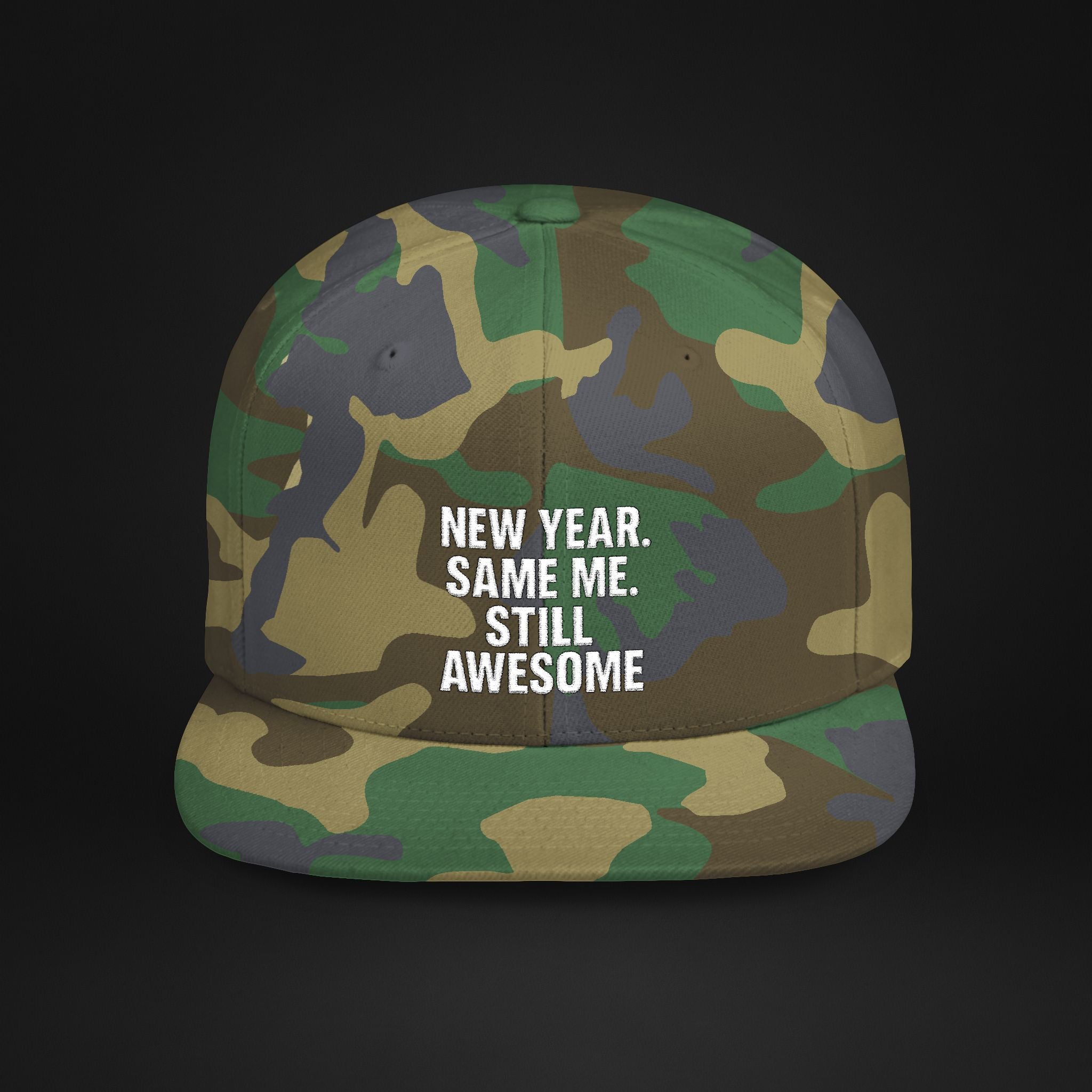 New Year Same Me Still Awesome Embroidered Snapback Hat – Funny New Year Statement Cap, Unisex Flat Bill Hat