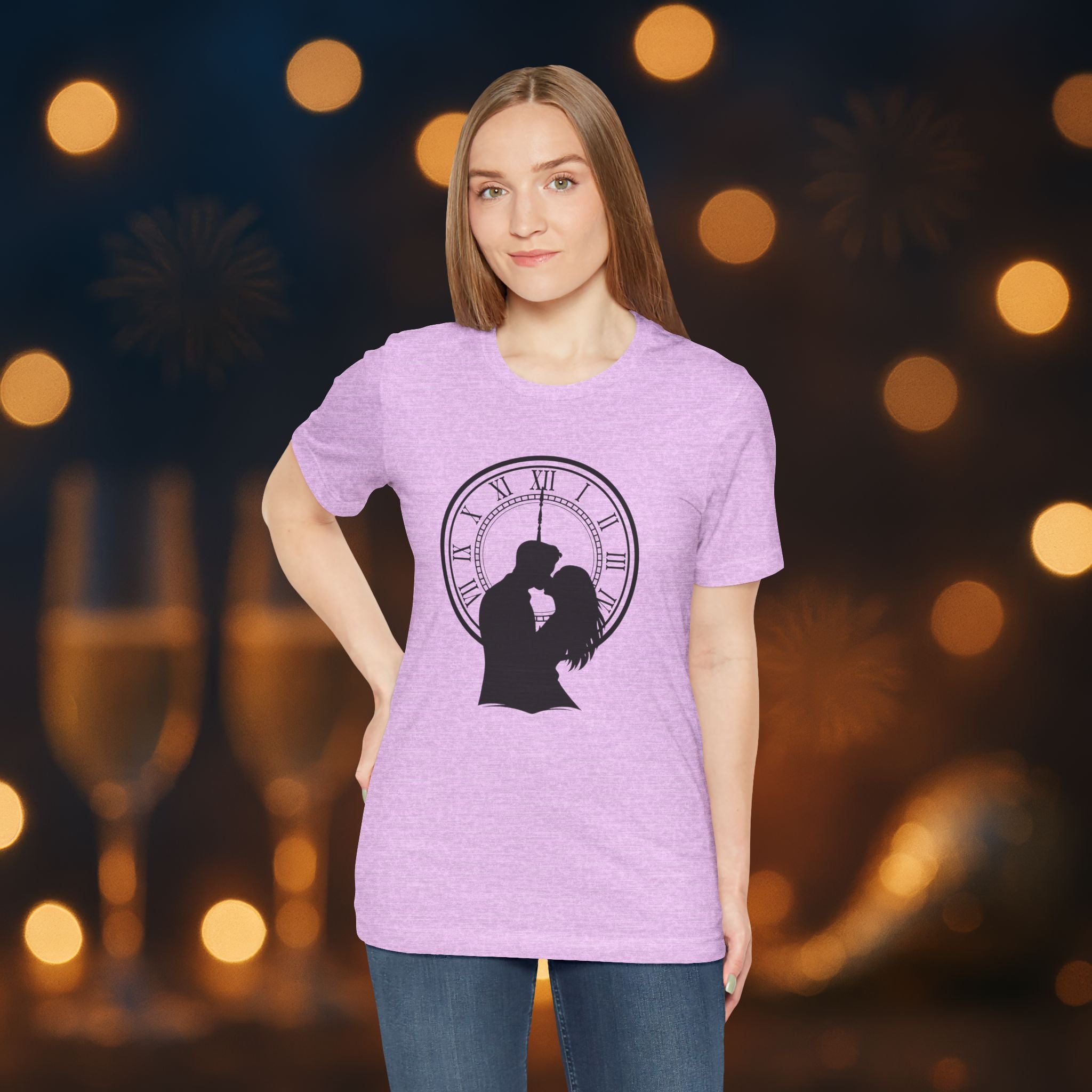 Midnight Kiss New Year’s Eve T-Shirt – Romantic Clock Silhouette Celebration Tee