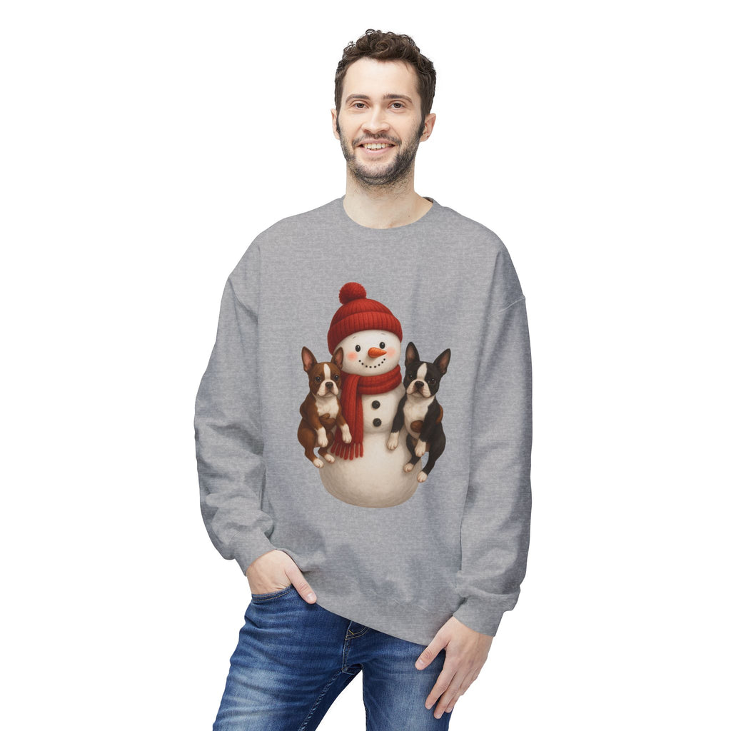 Winter Boston Terrier Snowman Sweatshirt – Cozy Holiday Dog Lover Pullover