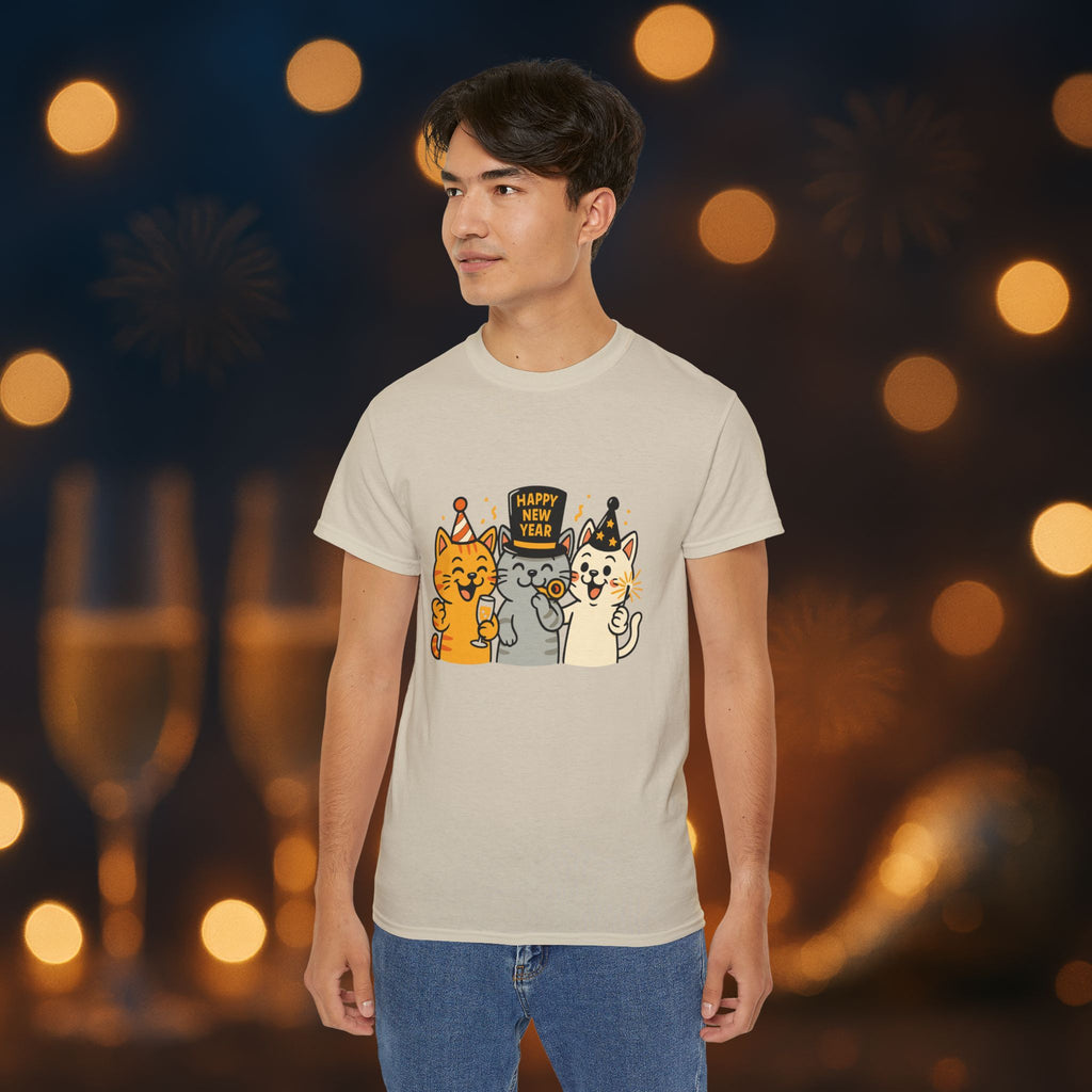Happy New Year Cats T-Shirt – Cute Party Cats Tee | New Year’s Eve Cat Lover Shirt